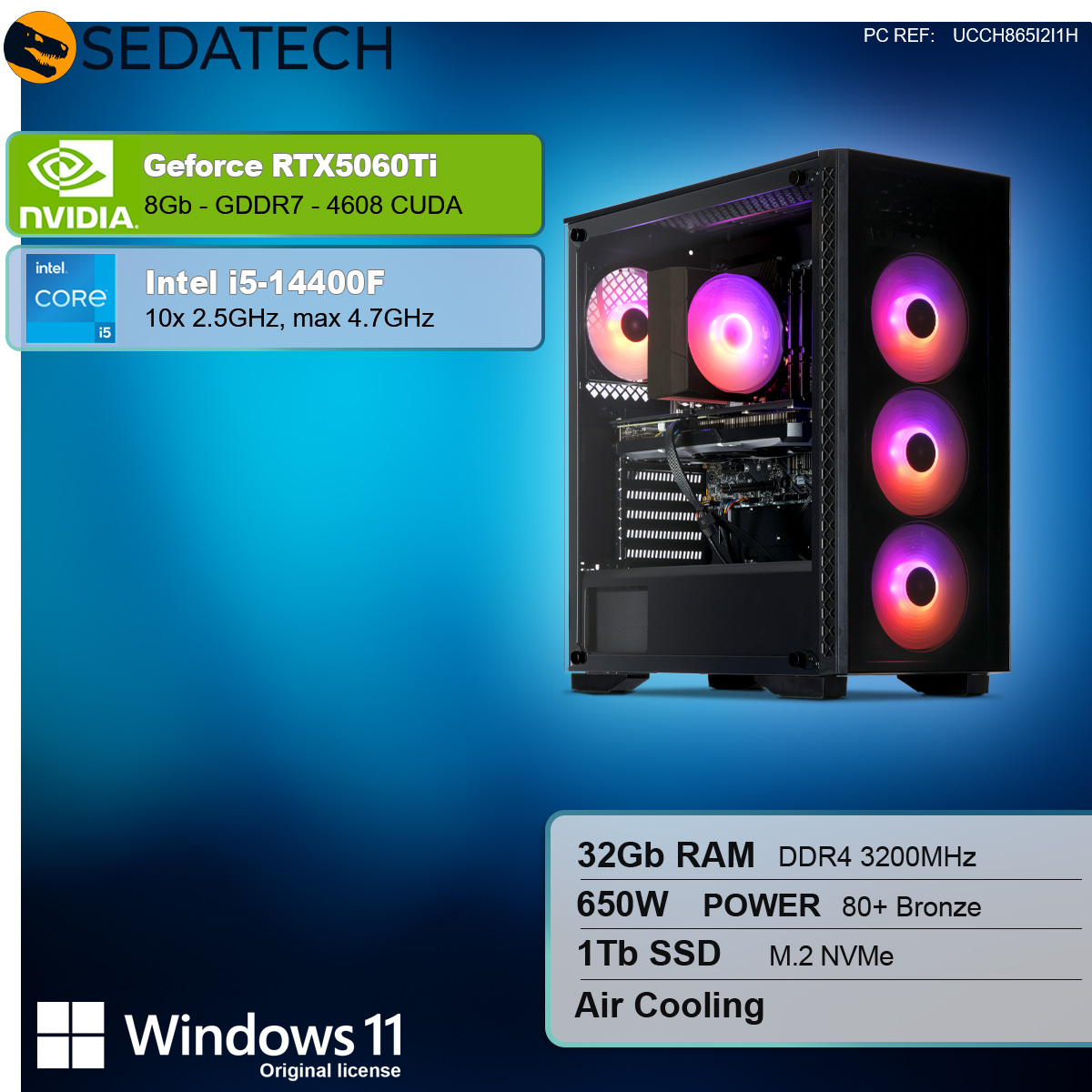 Case nero per computer con componenti all'interno e un pannello informativo.