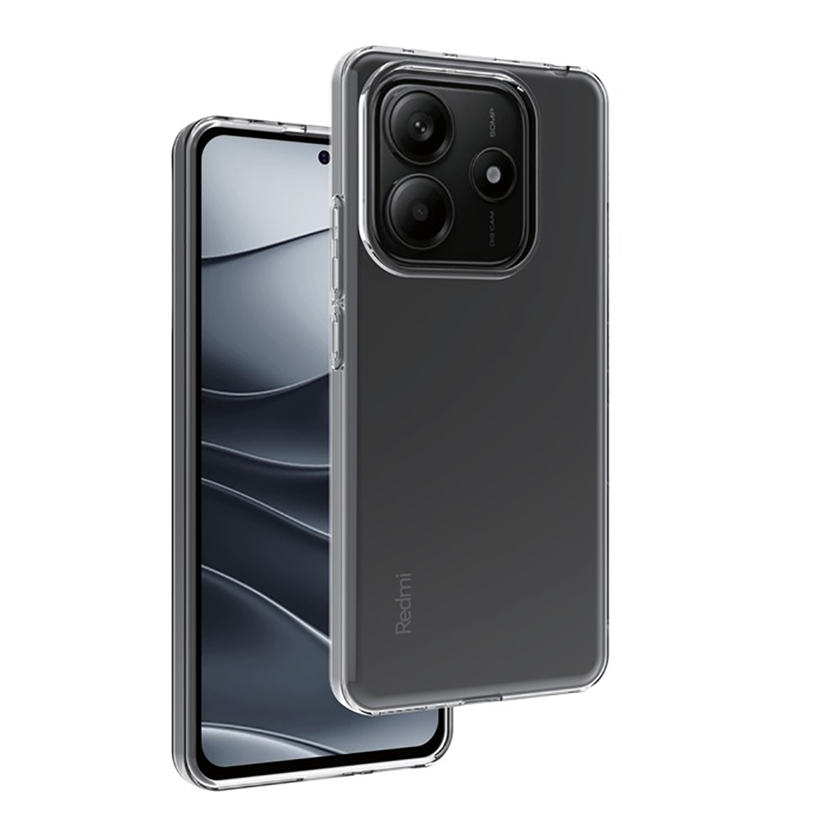 Una custodia trasparente su un telefono che mostra la fotocamera.
