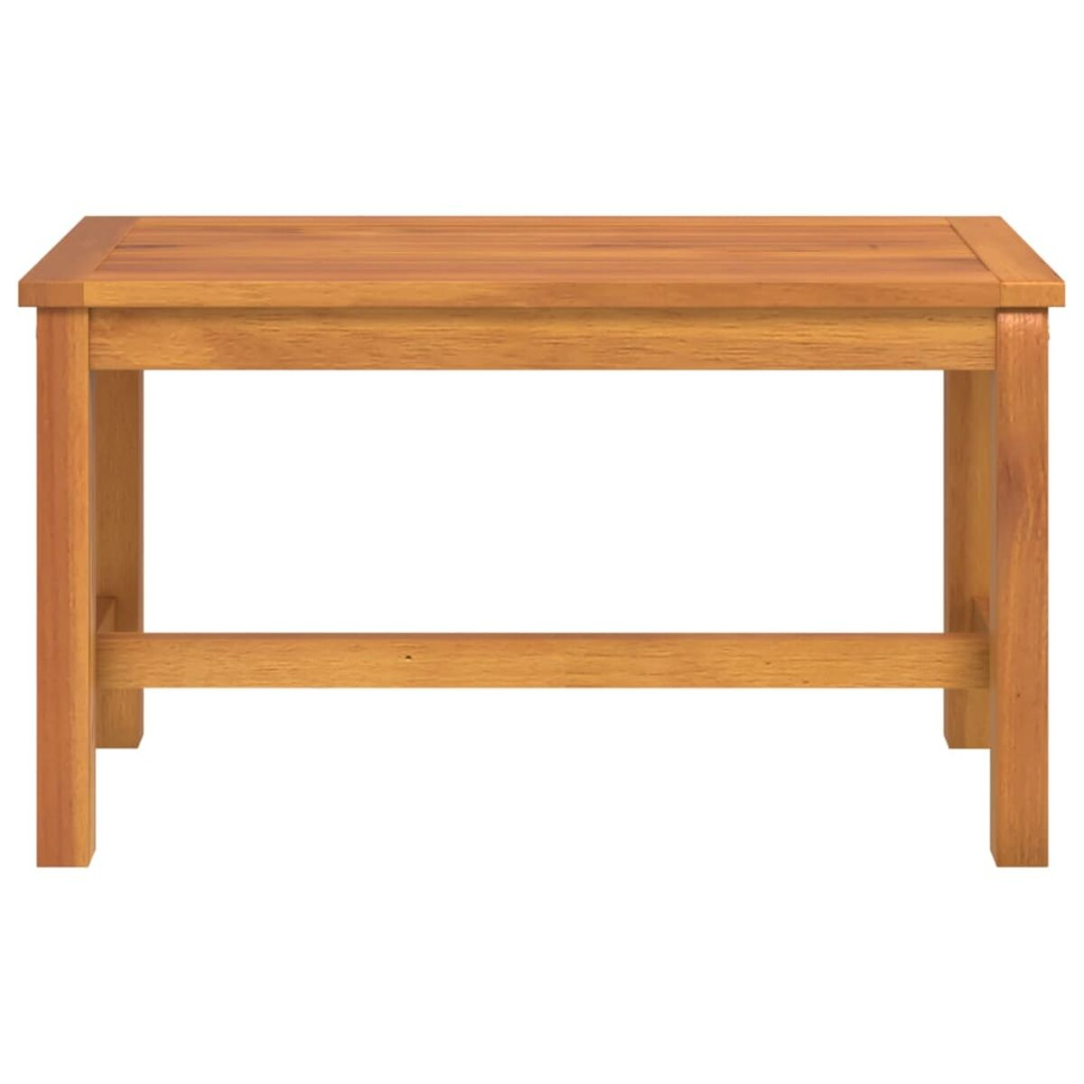 Un tavolino rettangolare in legno con quattro gambe su sfondo bianco.