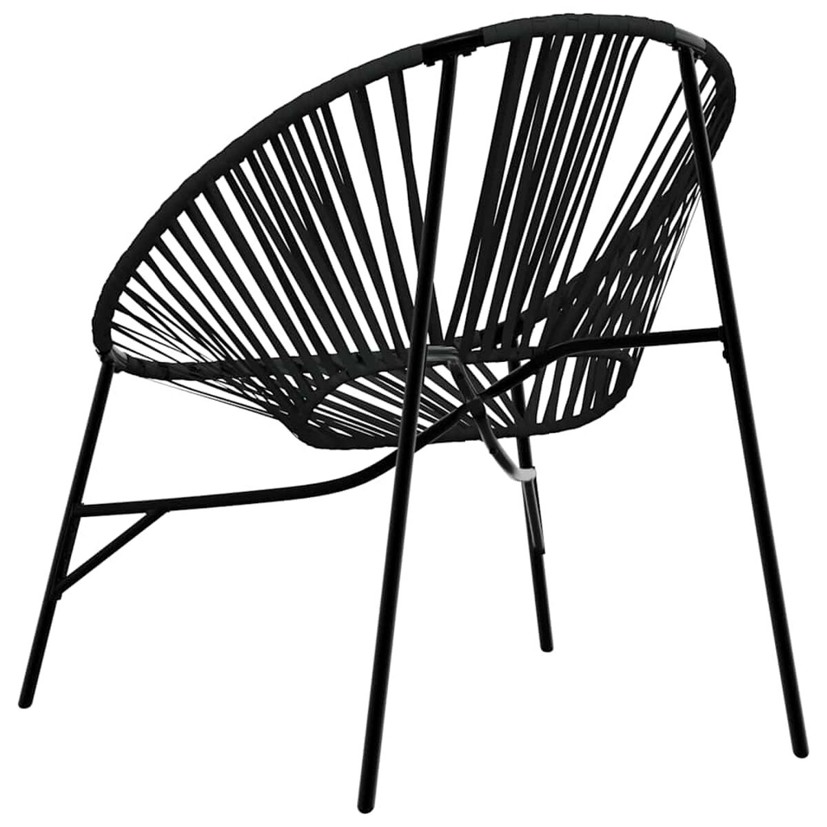 Sedia in metallo nero con seduta nera intrecciata, su sfondo bianco.
