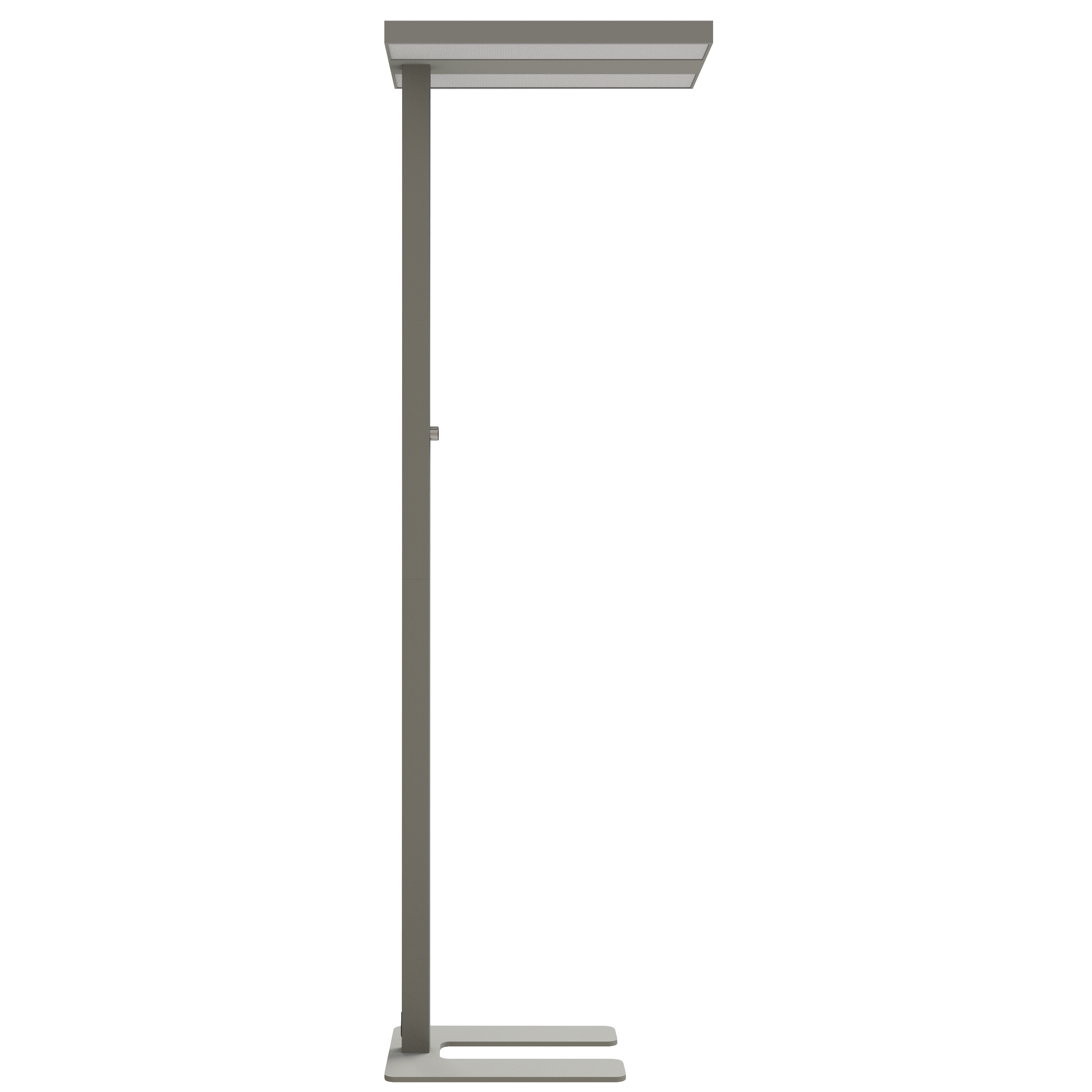 Eine lange, schlanke, silberne LED-Leuchte. Schwarzer Hintergrund.
