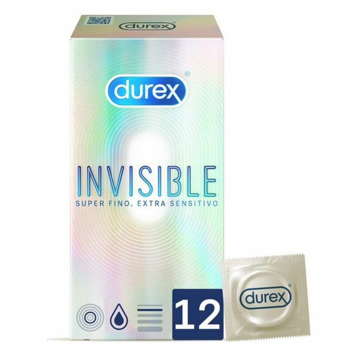 Schachtel mit Durex Invisible Kondomen und ein Kondom in einer Packung.