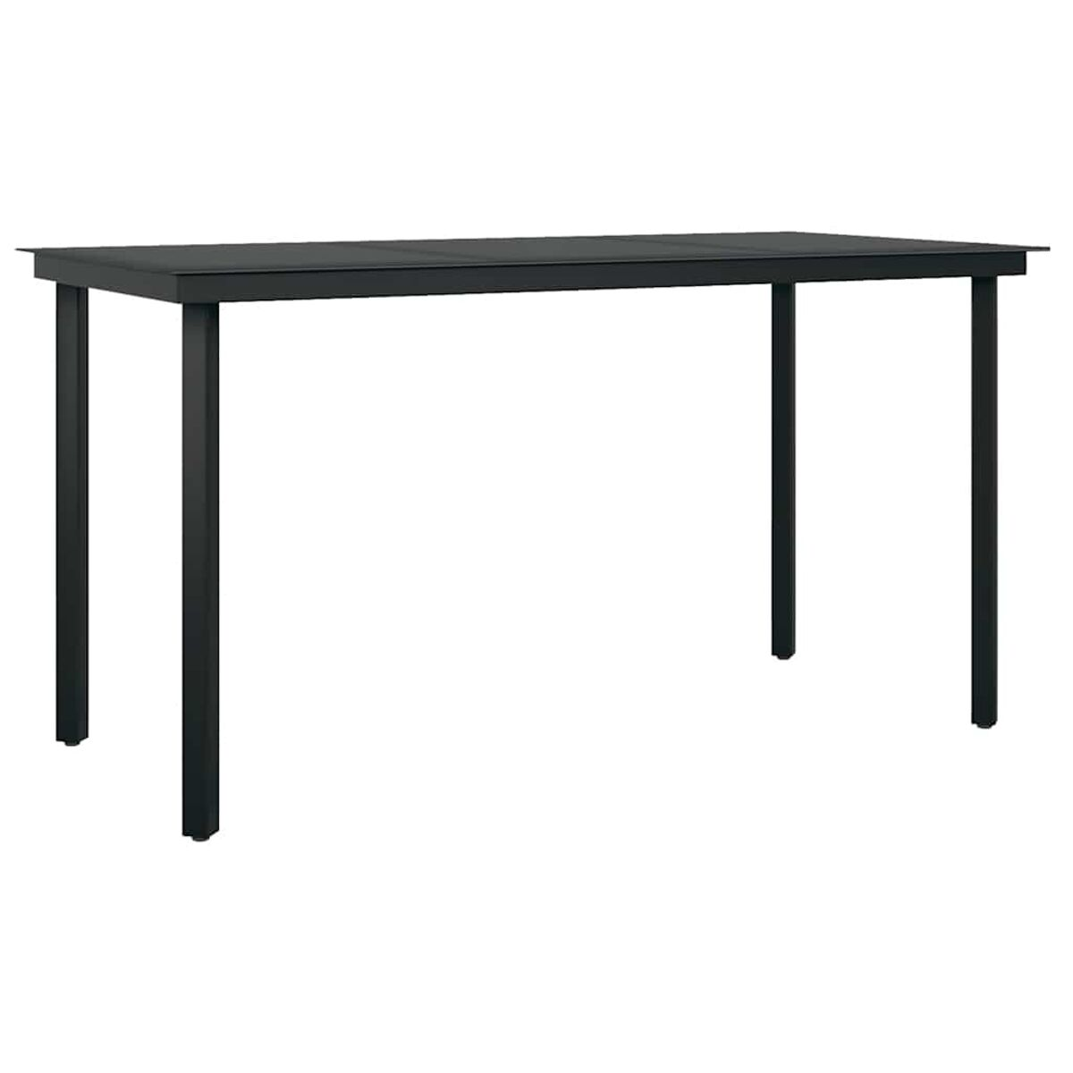 Tavolo da esterno nero. Rettangolare, con quattro gambe. Isolato su bianco, design semplice.