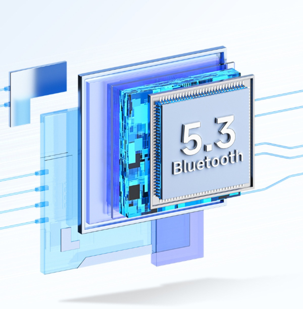 Diagramm einer blauen Leiterplatte mit dem Text "5.3 Bluetooth" auf einer hellblauen Box.