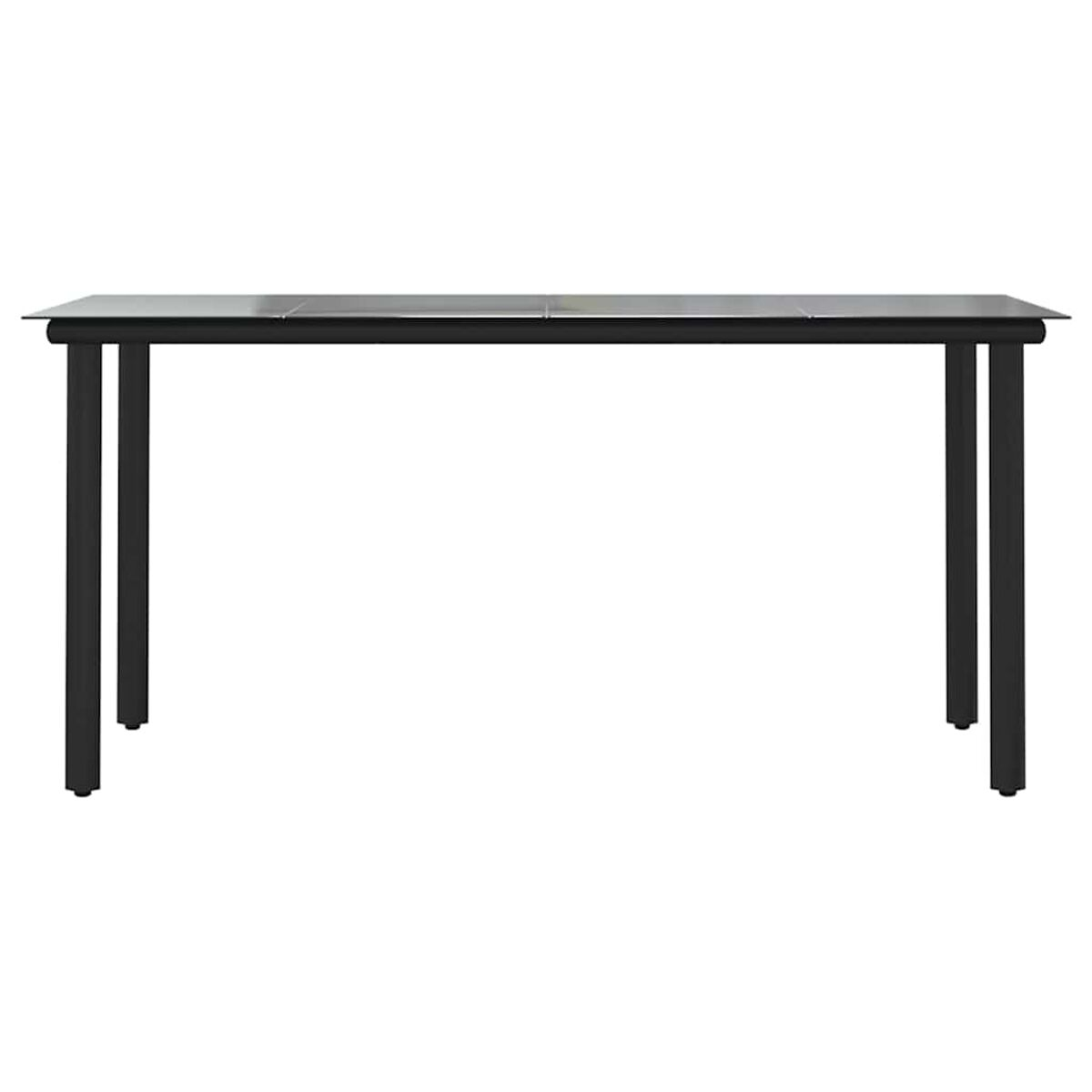 Tavolo nero con gambe nere su sfondo bianco, semplice e pulito.