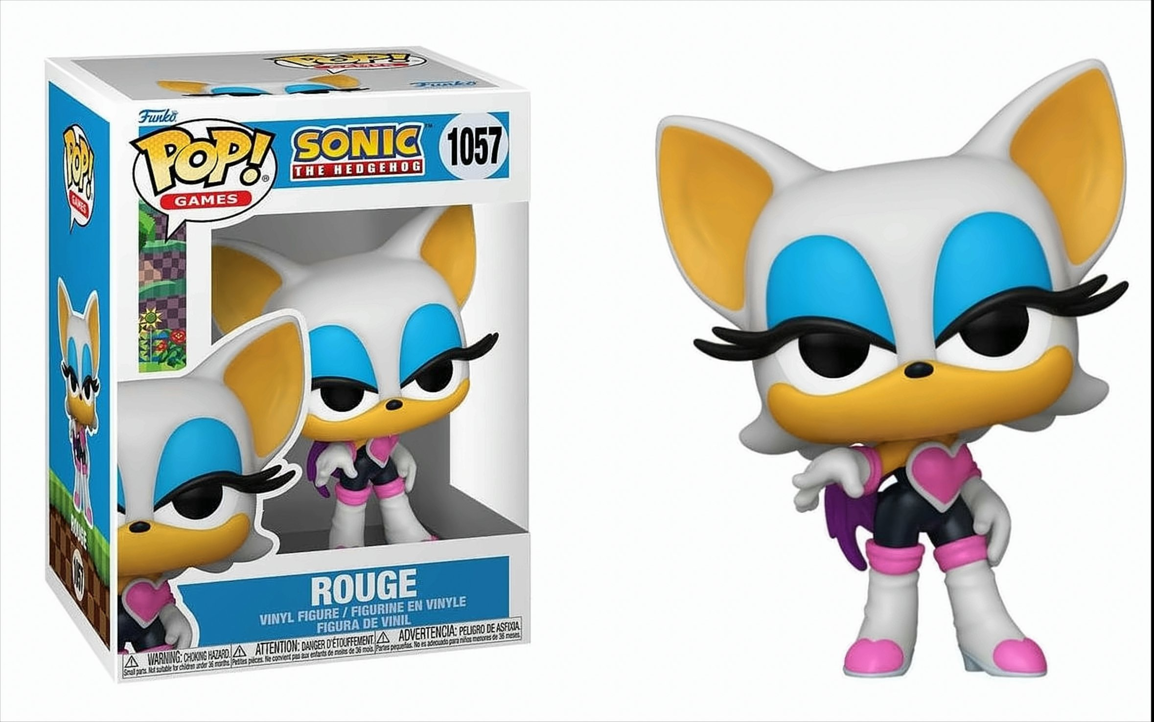 Eine Rouge Funko Pop Figur in einer Box. Weißer Hintergrund.
