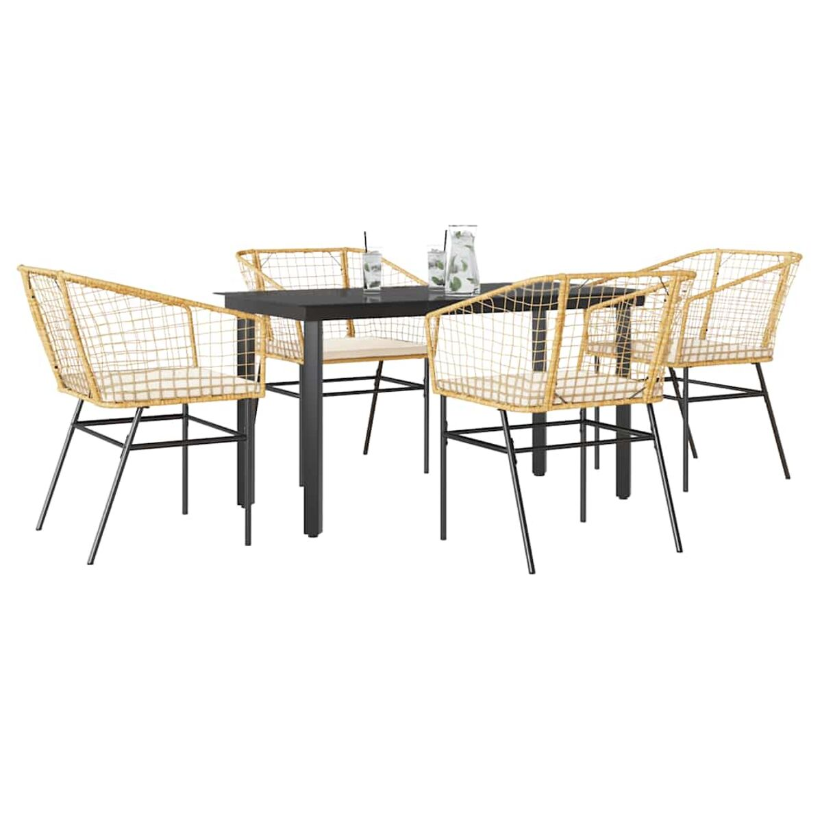 Set da pranzo all'aperto con tavolo e sedie.