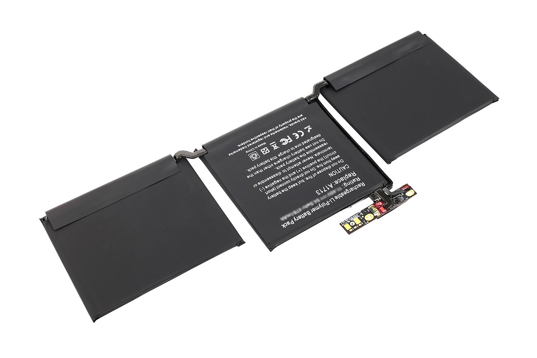 Laptop-Akkupack mit Etiketten.