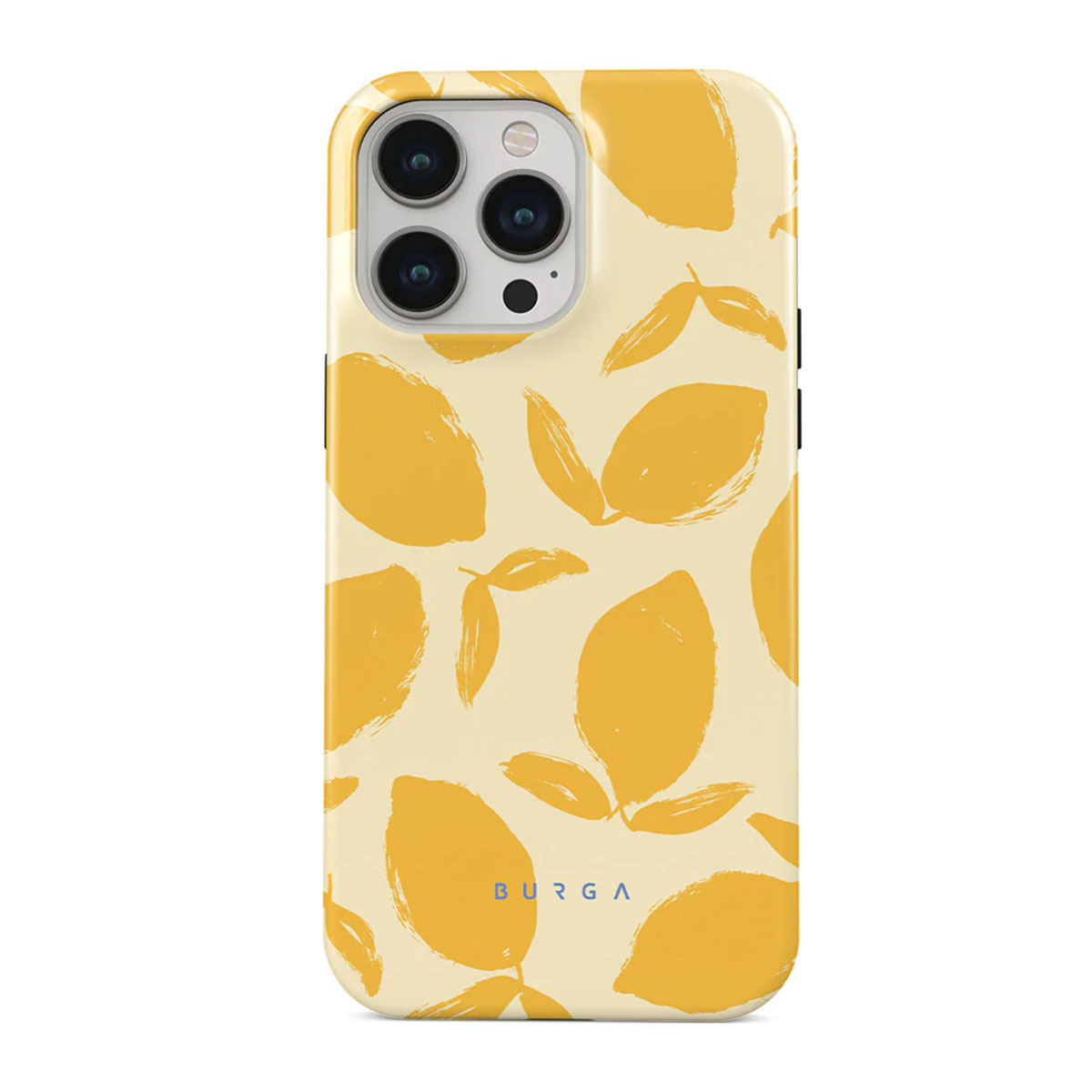 Custodia per telefono con motivo limone, crema e giallo.