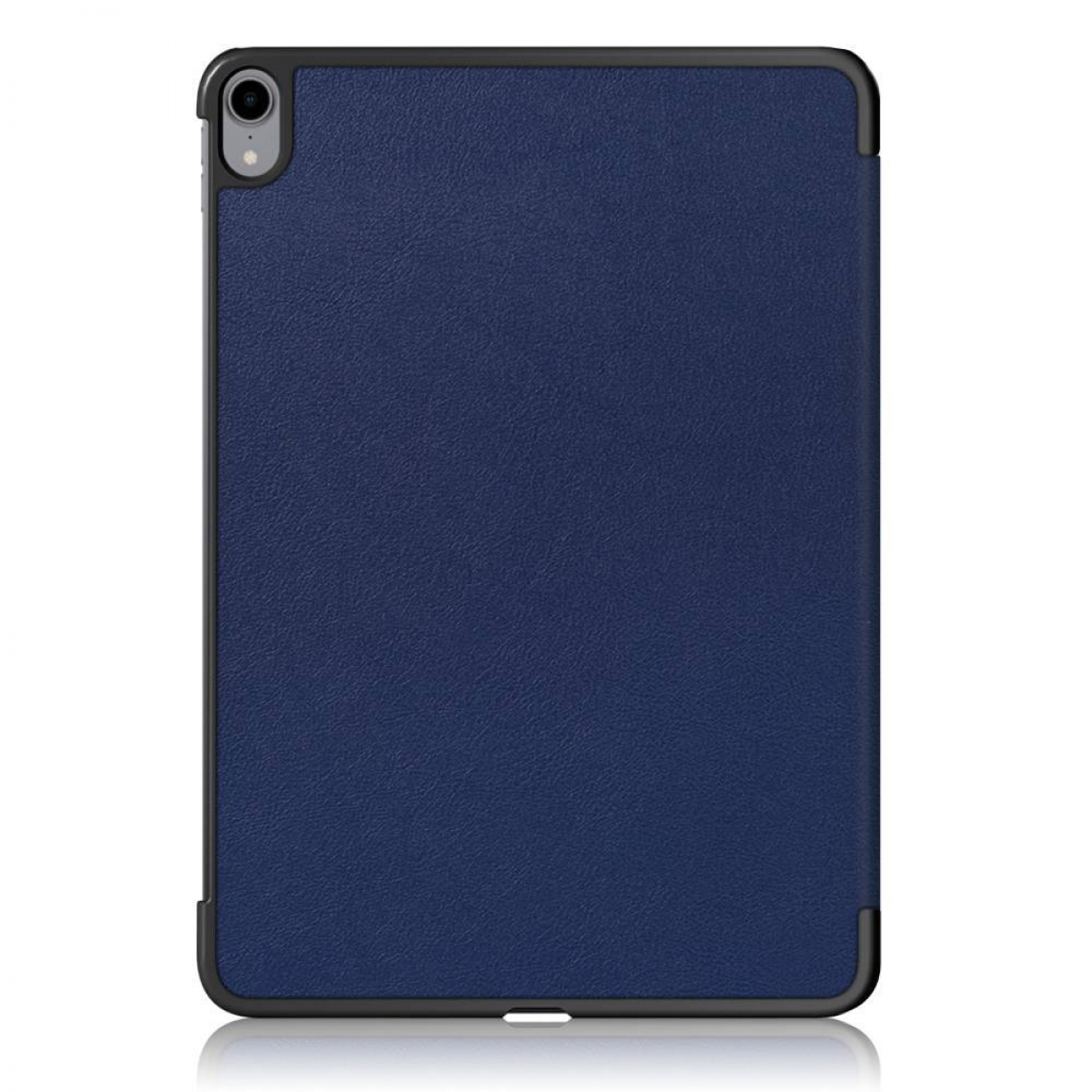 Dunkelblaue Tablet-Hülle mit schwarzem Rahmen. Die Oberfläche hat eine lederartige Textur.