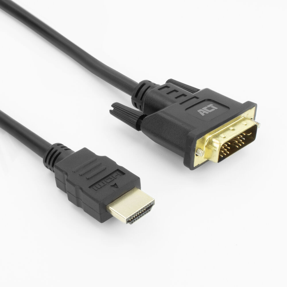 Kabel HDMI do DVI. Jeden koniec ma złącze HDMI, drugi DVI. Oba złącza są czarne.