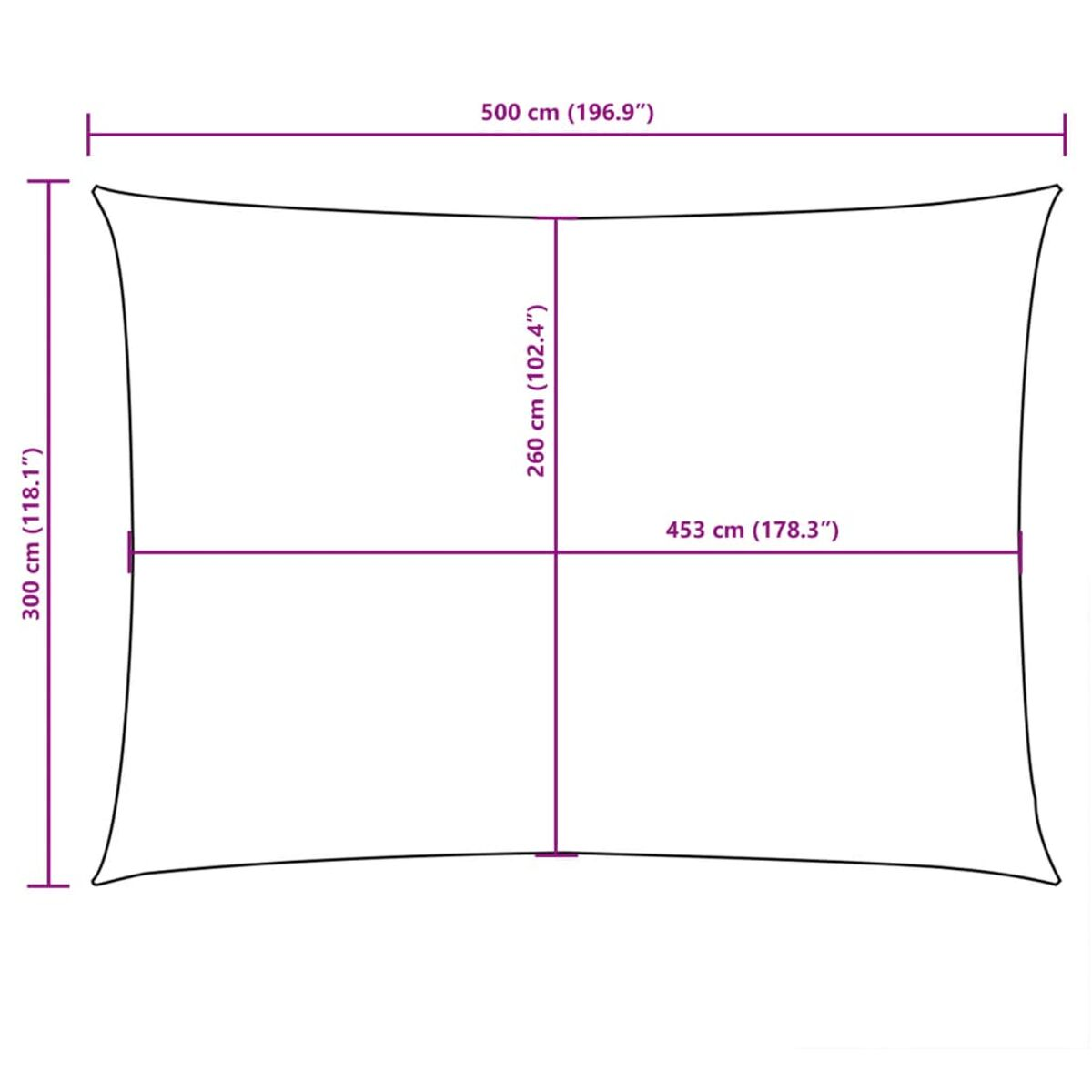 Un parasole rettangolare con dimensioni. L'ombra è bianca e allungata.