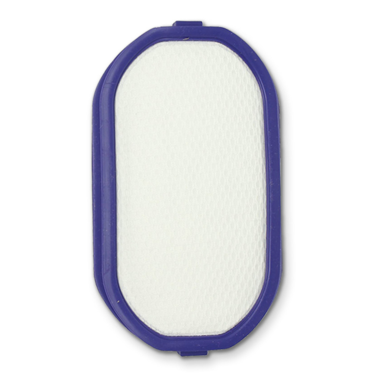 Wit filter met een blauw frame. Ovale vorm met een witte achtergrond.
