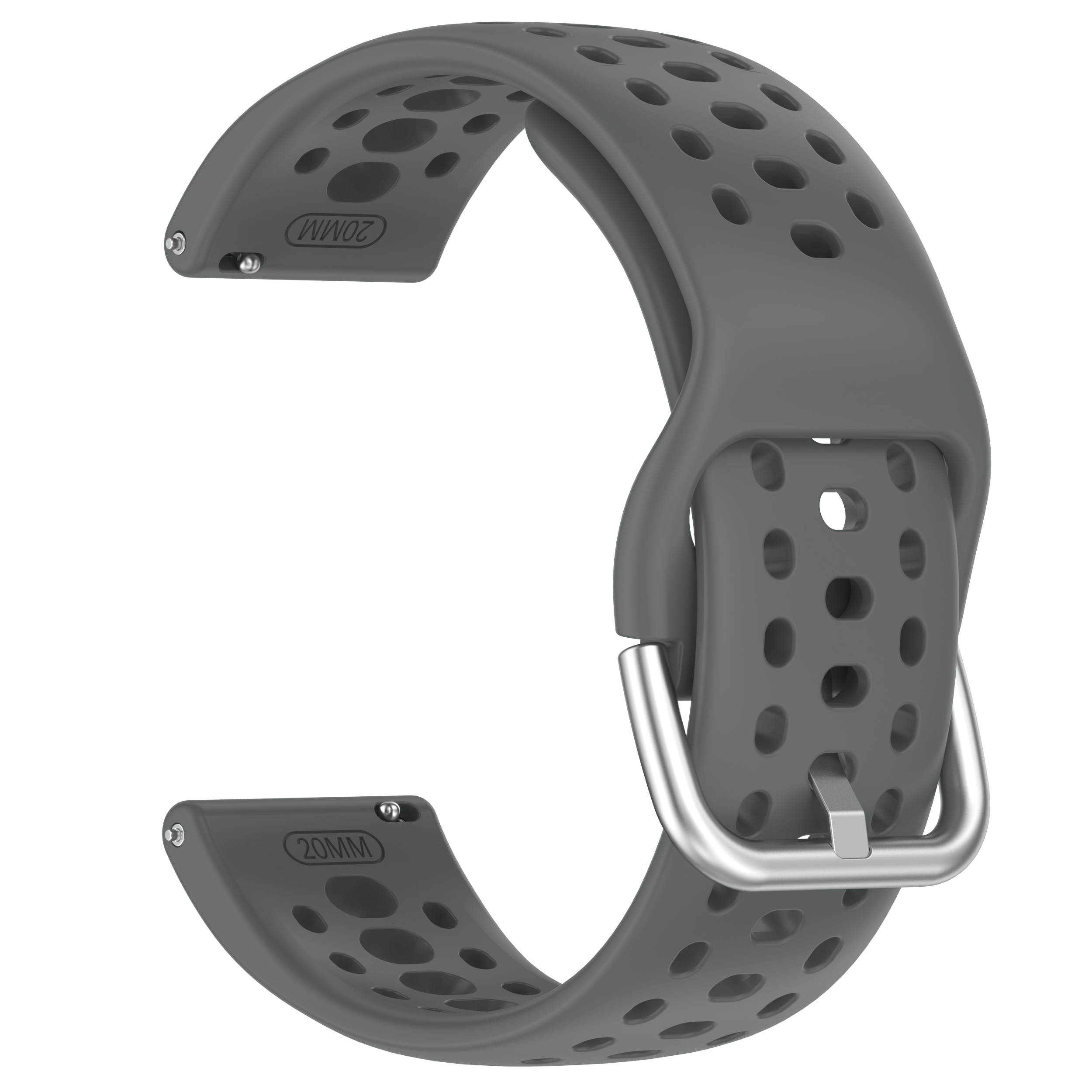 Graues Armband mit Löchern und Metallschnalle.