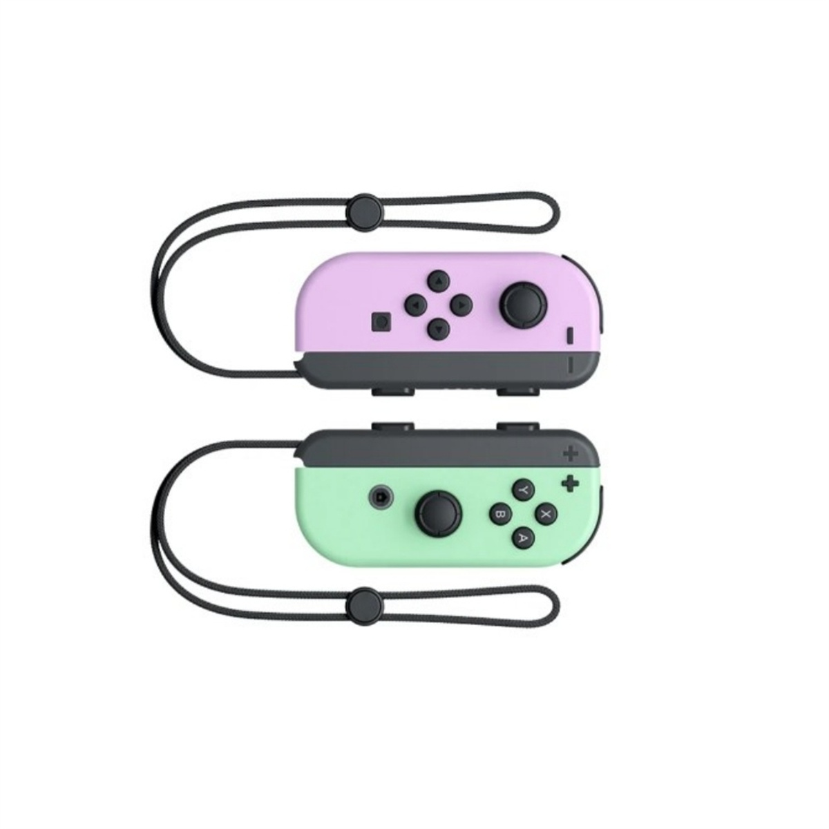 Zwei Gaming-Controller, einer pink und einer grün, isoliert auf weißem Hintergrund.