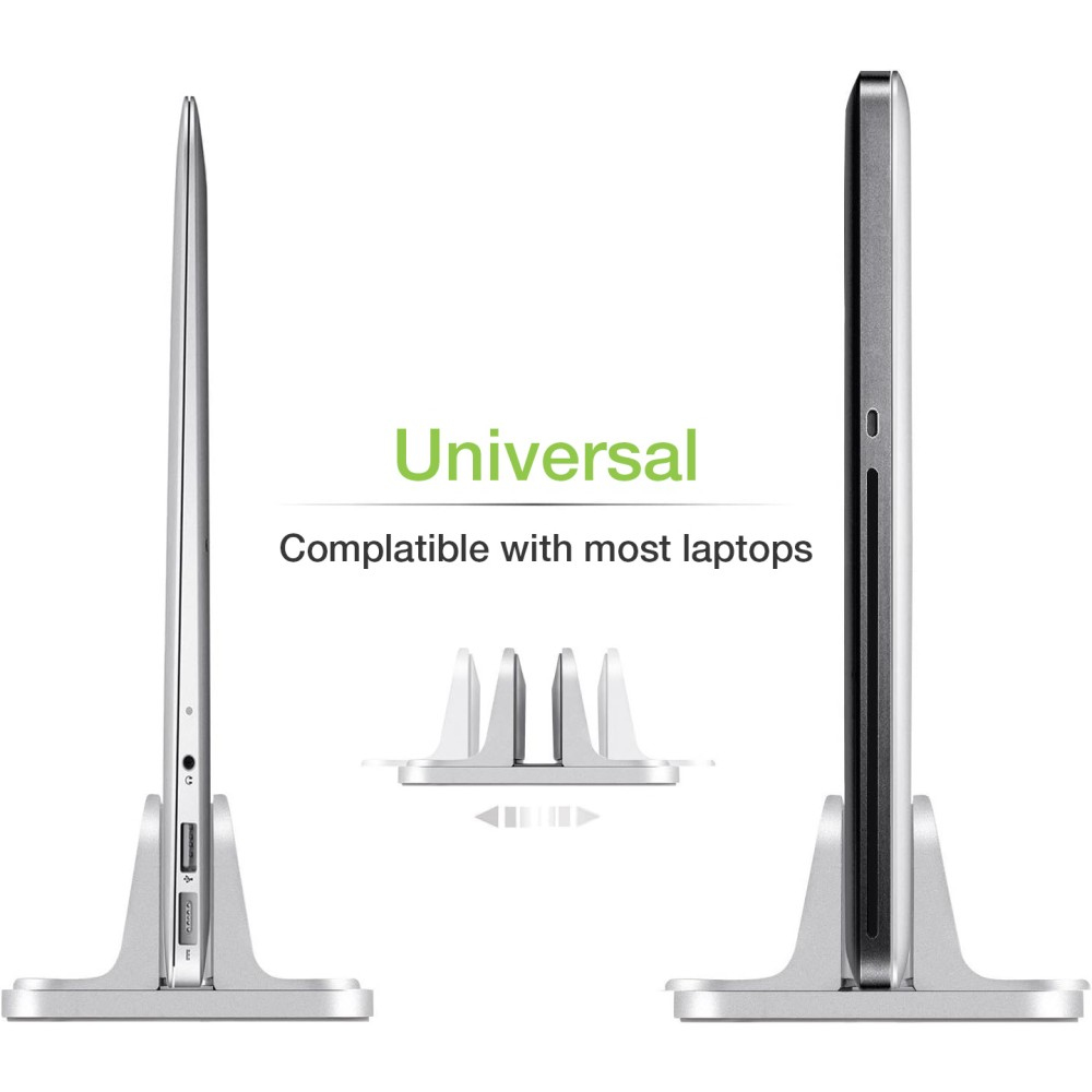 Laptopständer. Zwei Laptops sind auf dem Ständer in verschiedenen Positionen abgebildet.