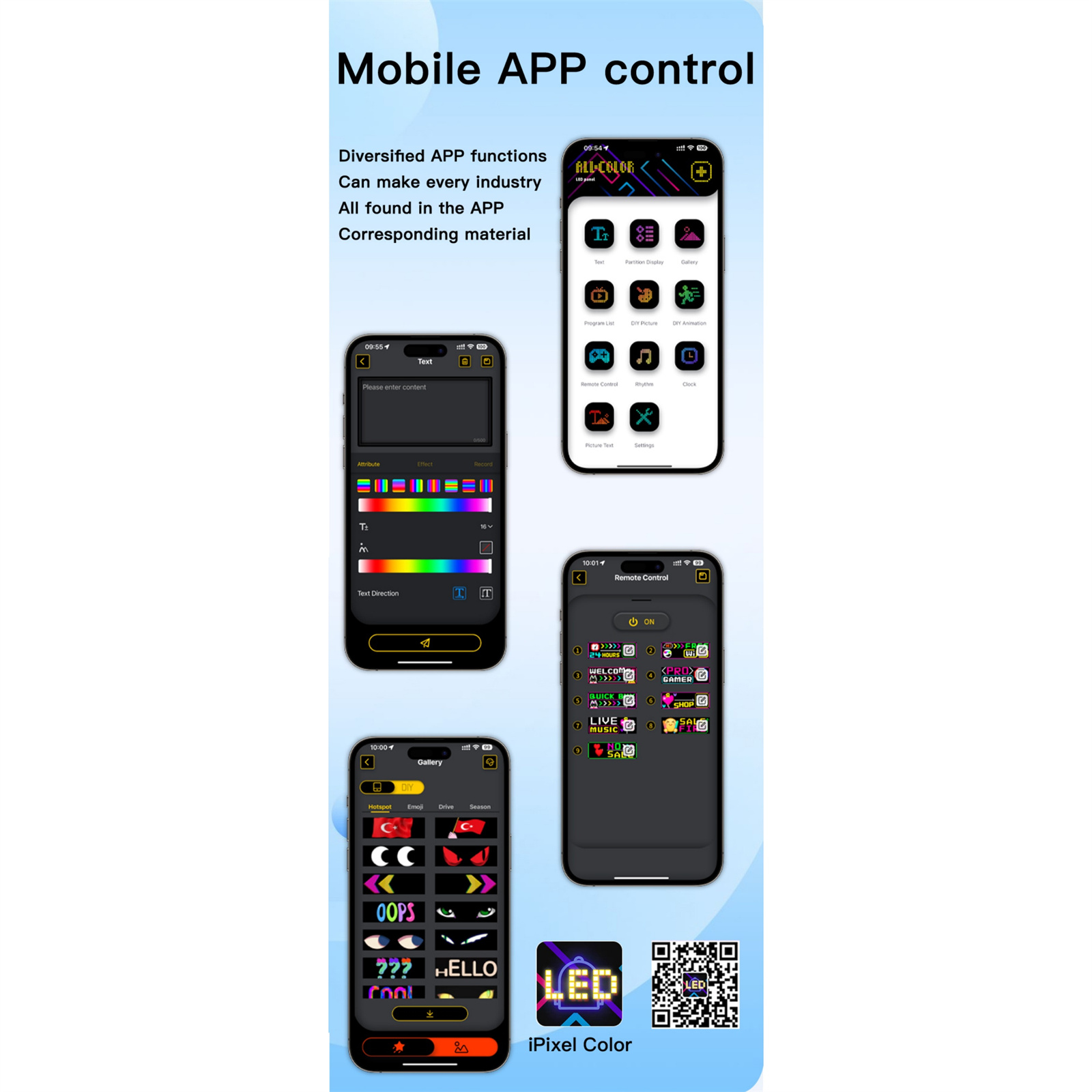 Screenshots einer mobilen App-Oberfläche mit verschiedenen Funktionen und App-Symbolen.
