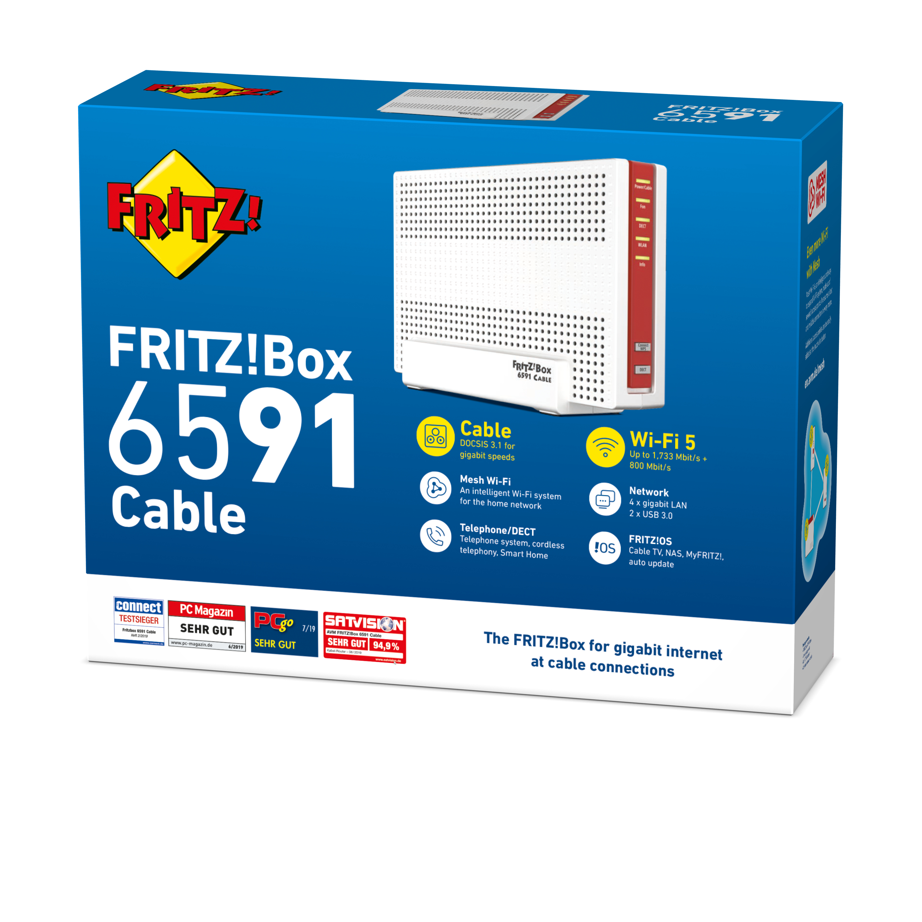 Weiße Box mit Text und Bildern eines Routers.