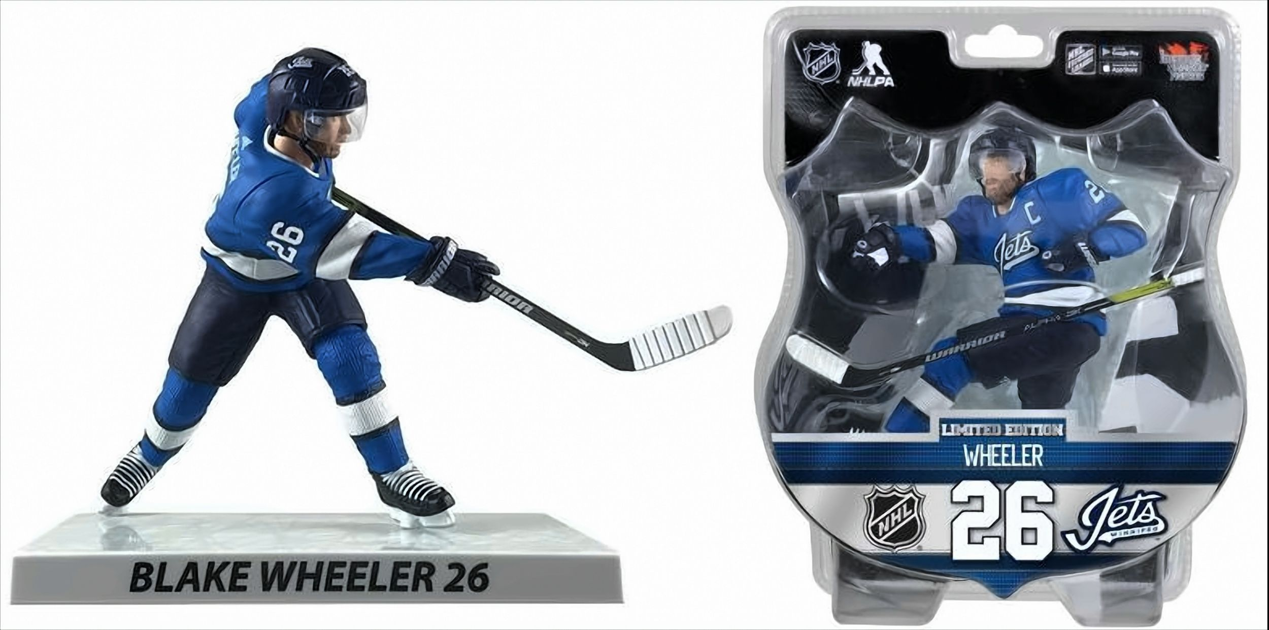 Eine Eishockeyspielerfigur und eine verpackte limitierte NHL Jets-Figur.