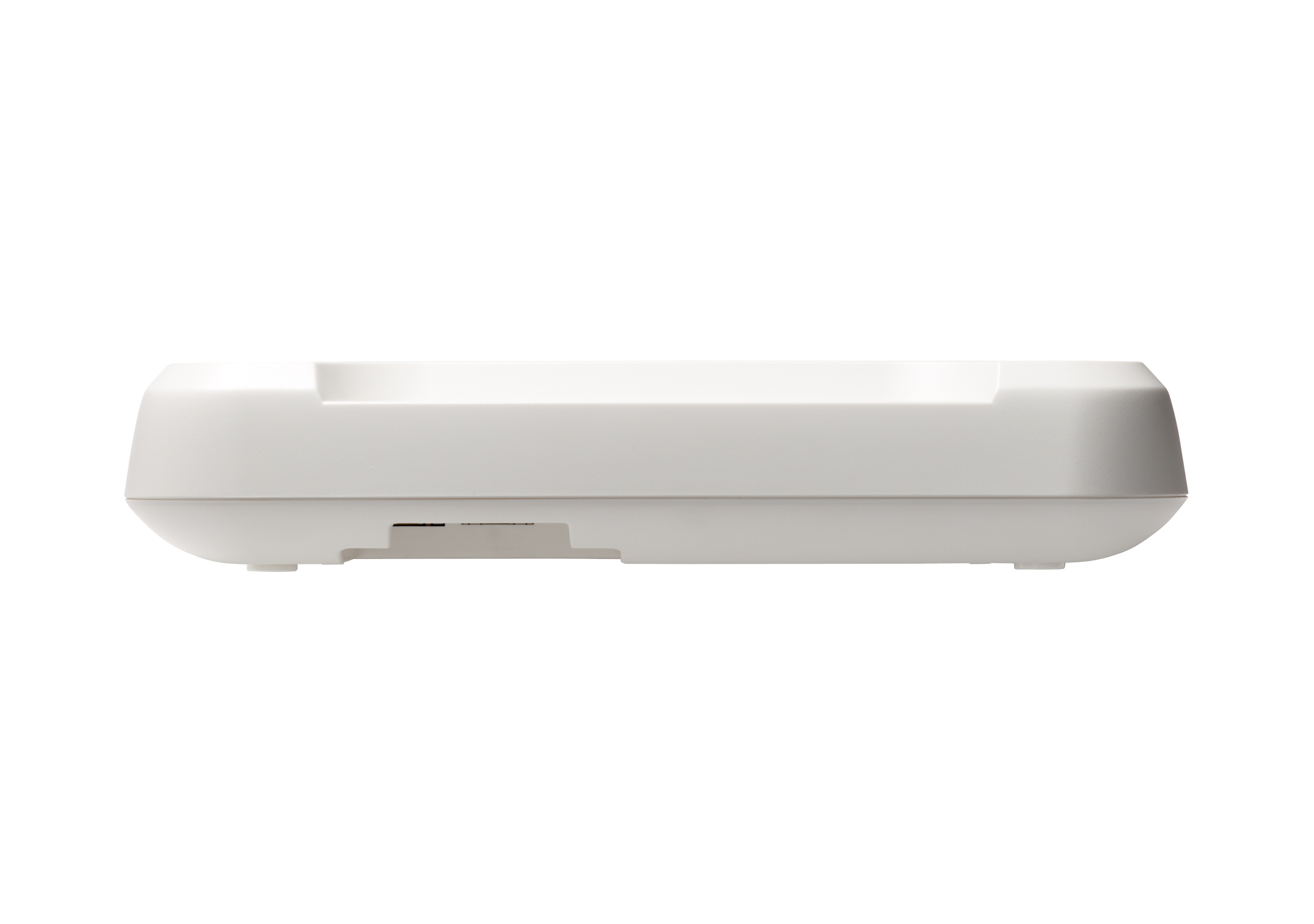 Weißer WLAN-Zugangspunkt, Seitenansicht, flaches Design mit Anschluss.