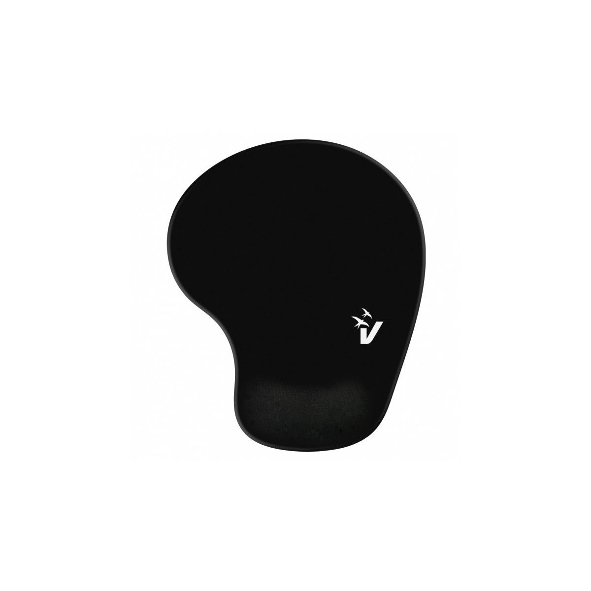 Schwarzes ergonomisches Mauspadd mit weißem Logo. Gebogene Form, hauptsächlich schwarze Farbe.