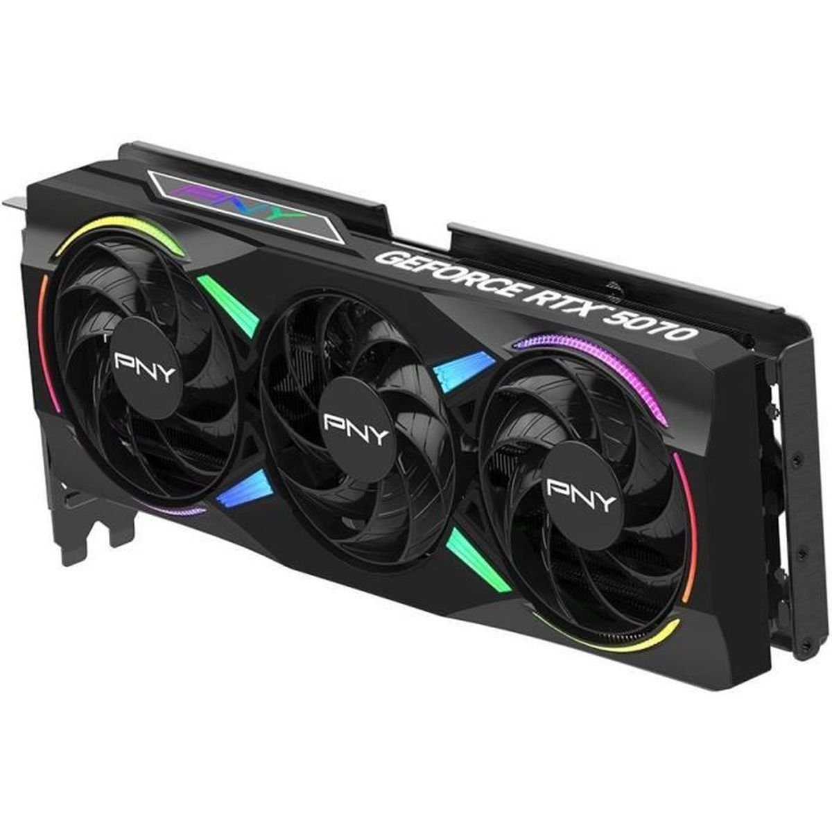 Grafikkarte mit drei Lüftern, schwarz und RGB-Beleuchtung, Text: „GEFORCE RTX 3070“.