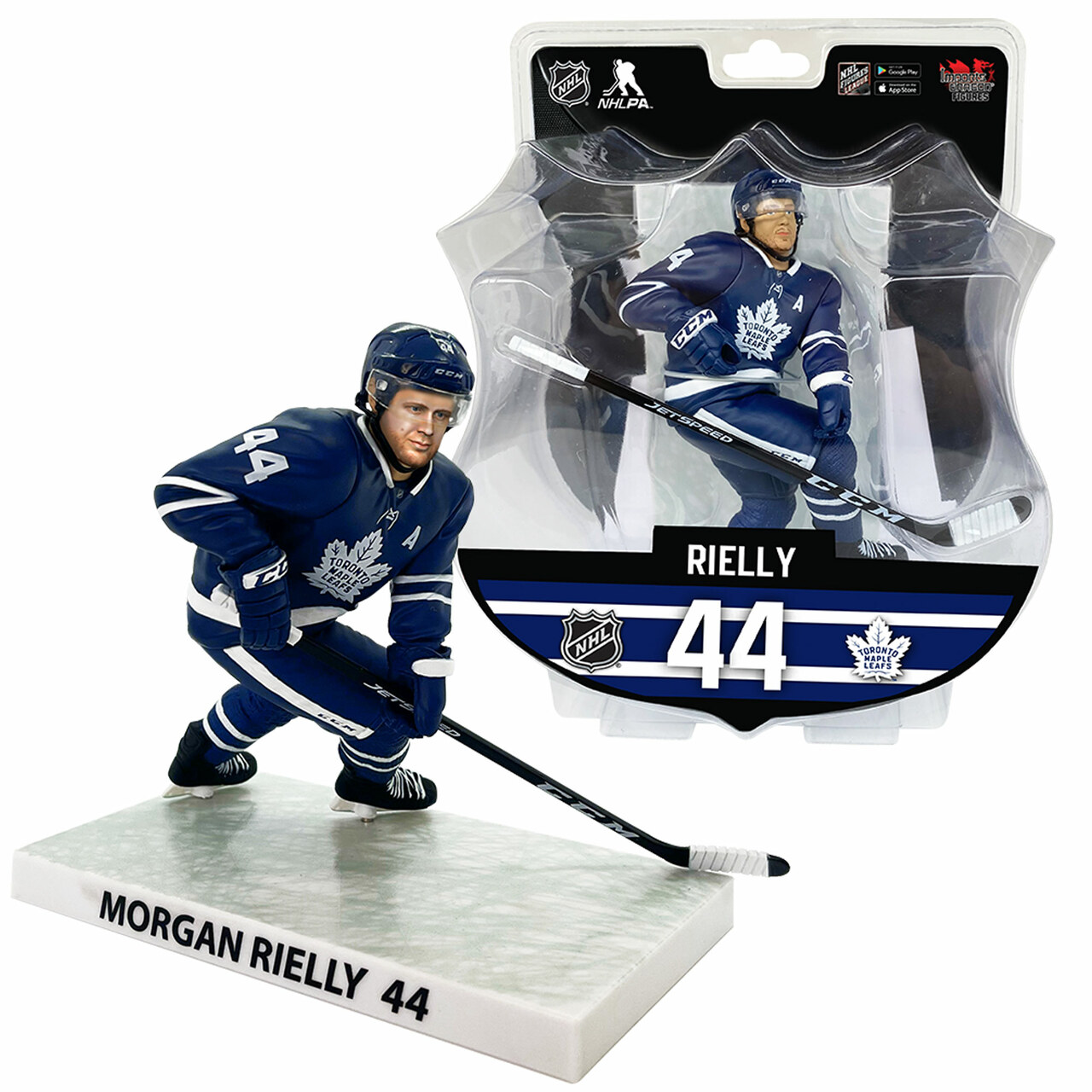 Zwei Hockeyfiguren; eine auf einem Sockel und eine in einer durchsichtigen Hülle, beide vom selben Spieler.