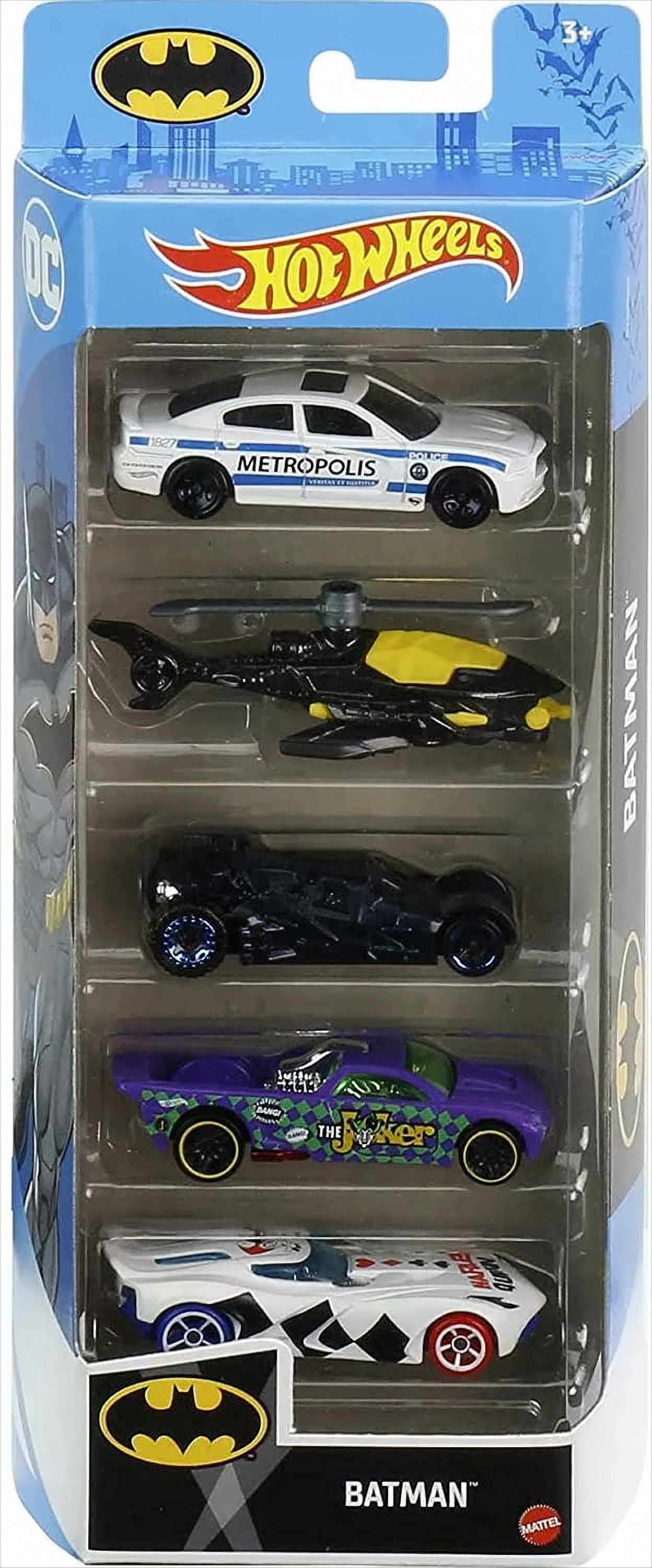 Hot Wheels Batman Autoset mit verschiedenen Batman-Themenfahrzeugen.
