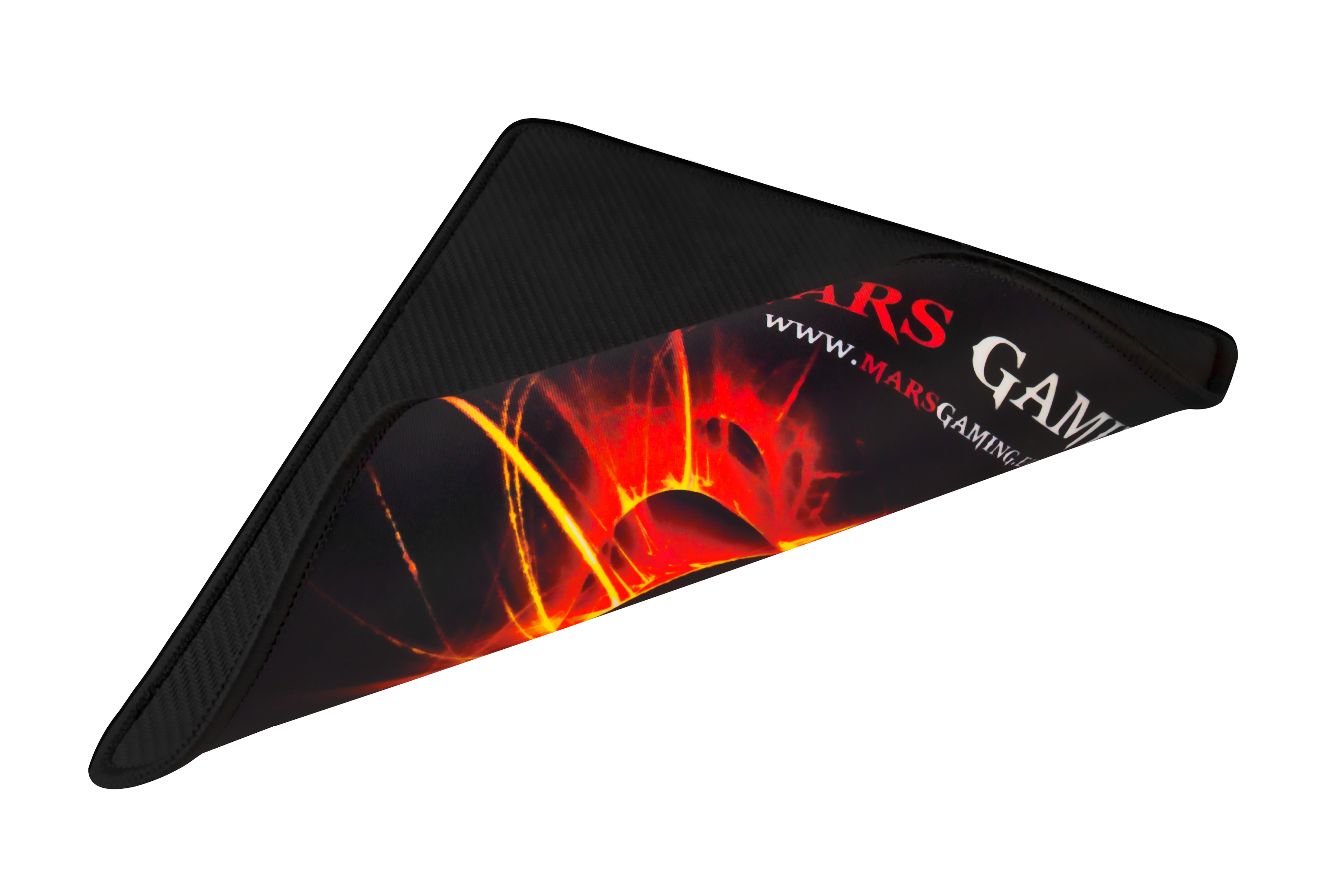 Zwart en rood gaming muismat met Mars Gaming logo en een vurig ontwerp.