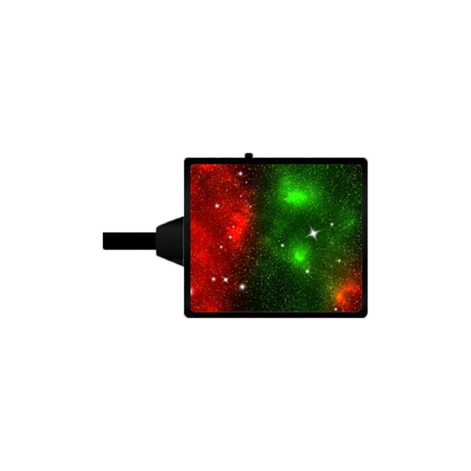 Ein Monitor, der ein rot-grünes, nebelartiges Bild in einem schwarzen Rahmen anzeigt.