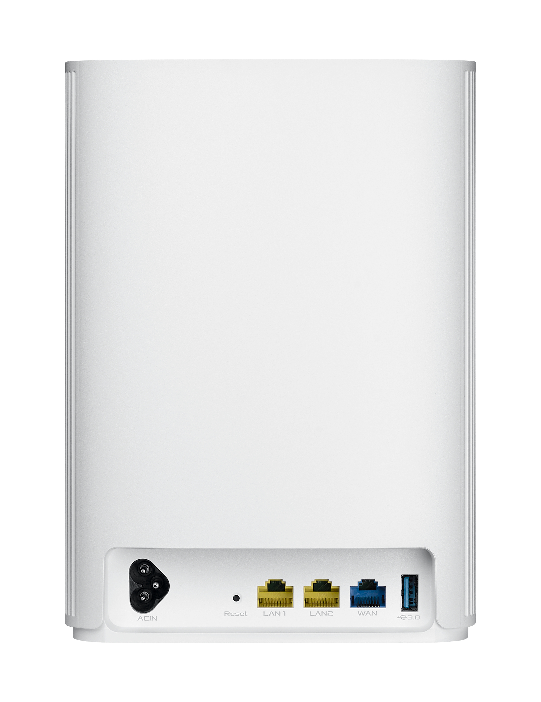 Tył białego routera z portami: Reset, LAN, WAN i USB.