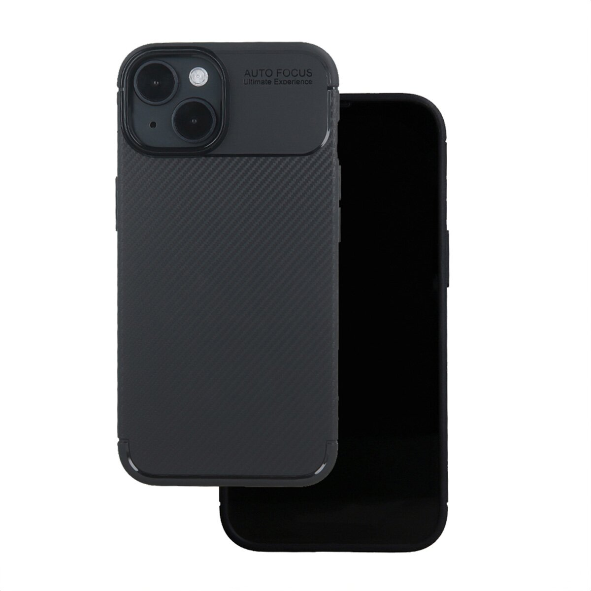 Schwarzes Telefon mit Schutzhülle. Die Hülle hat eine Kameraabdeckung.