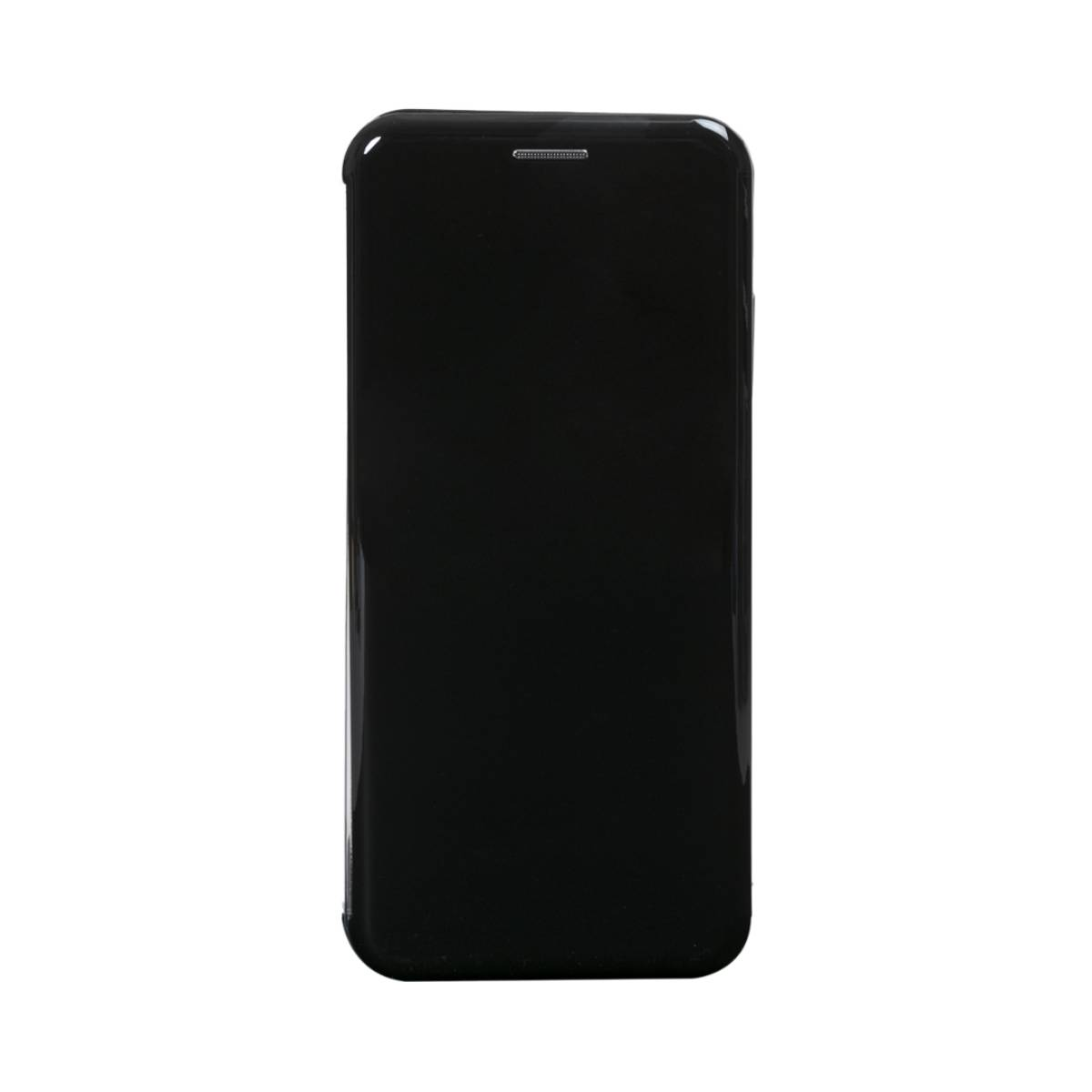 Smartphone nero con schermo vuoto.