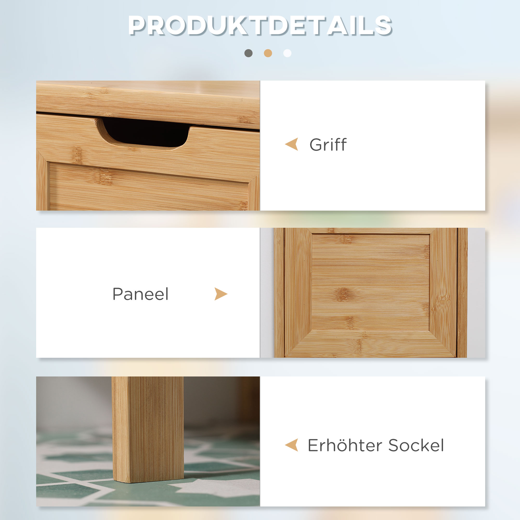 Nahaufnahme einer Holzschublade und -platte, beschriftet mit Text auf Deutsch.