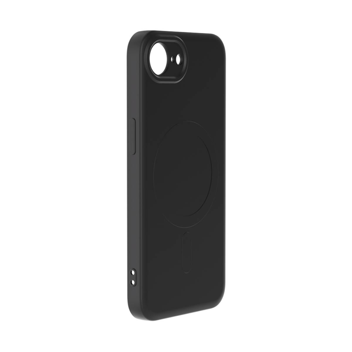 Custodia nera per telefono con cerchio e ritaglio fotocamera.