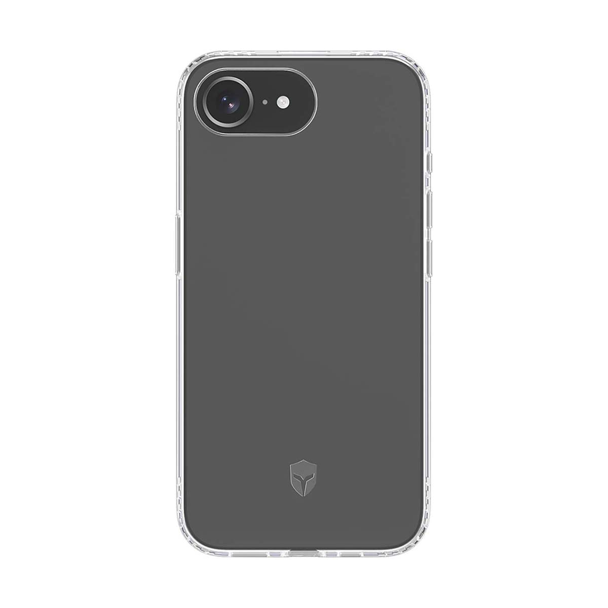 Custodia per telefono grigio scuro. Bordi trasparenti. Contiene un ritaglio per la fotocamera. Design semplice ed elegante.