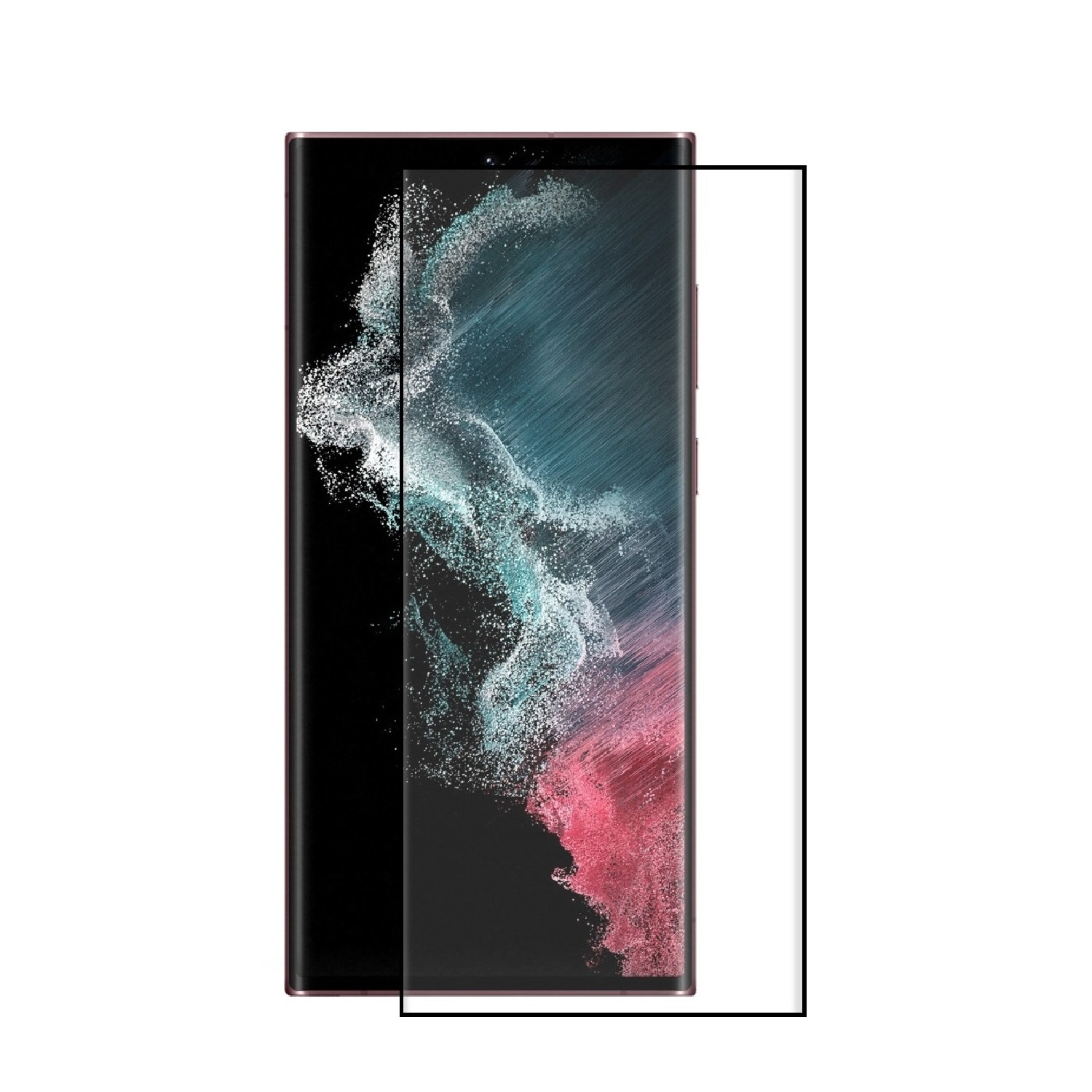 Smartphone mit angebrachter Displayschutzfolie. Das Telefon ist schwarz.