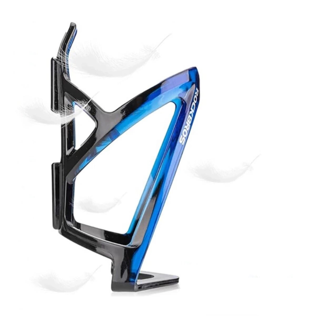 Fahrrad-Wasserflaschenhalter. Blau und schwarz. Weißer Hintergrund.