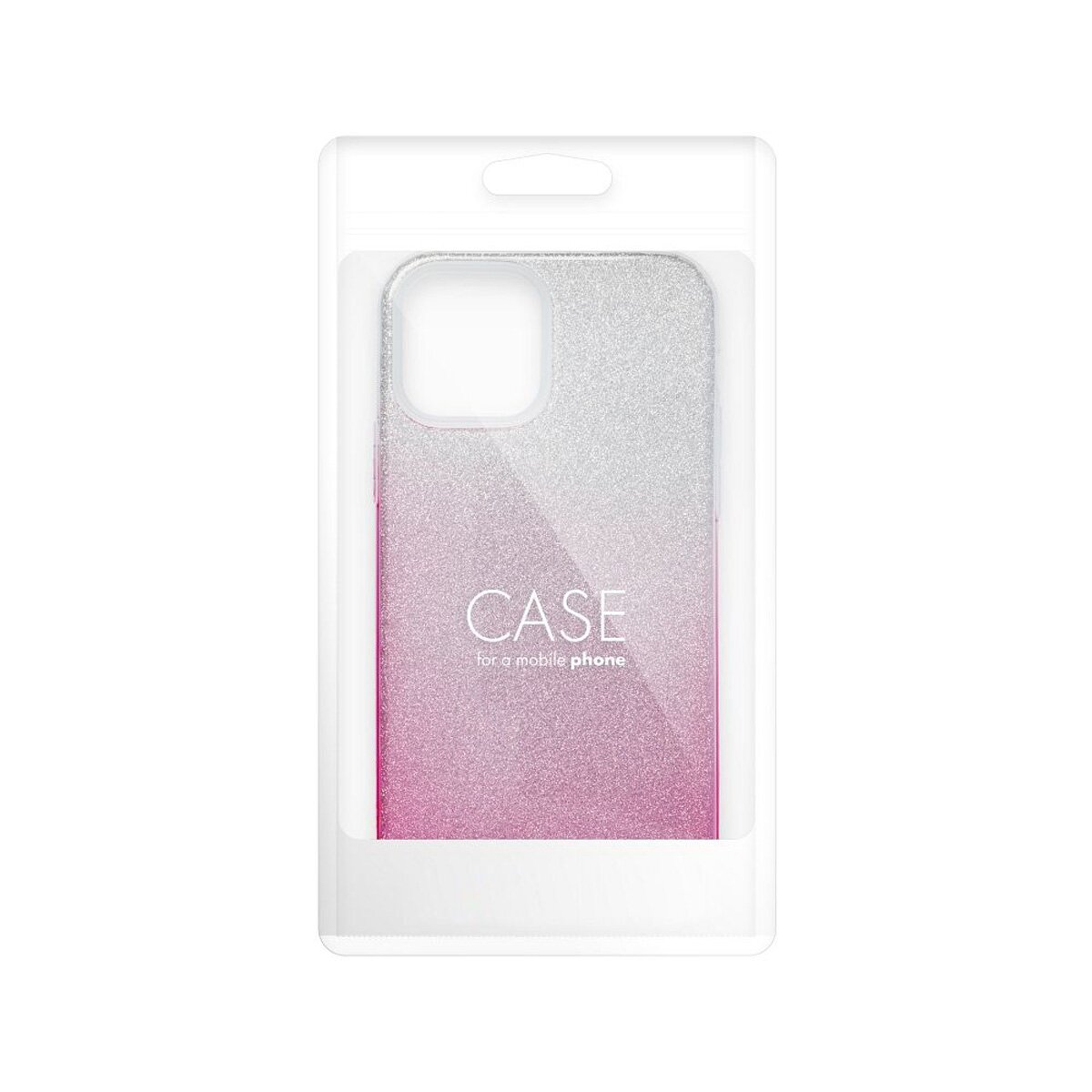 Handyhülle in einer Plastikverpackung. Das Case ist im Ombre-Stil gehalten, mit einem Silber- zu Rosa-Farbverlauf.