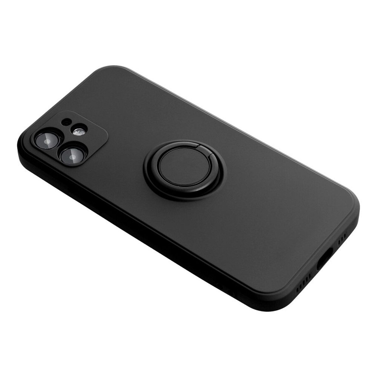Schwarzes Telefon mit einem Ringhalter.