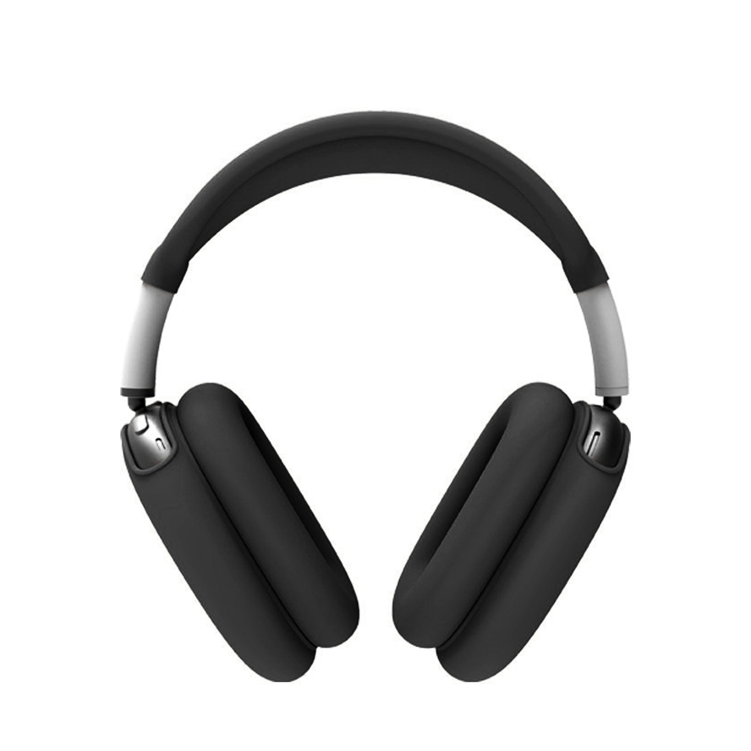 Czarne słuchawki. Mają nauszniki i pałąk. Białe tło.