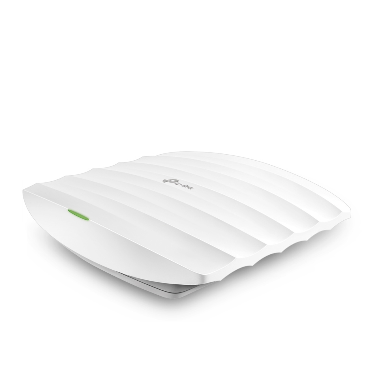 Access point TP-Link bianco, forma quadrata con bordi arrotondati. Ha una luce verde sulla parte anteriore. Isolato su sfondo bianco.
