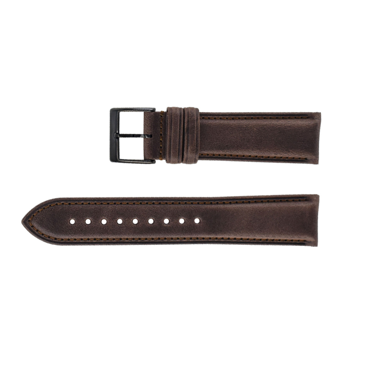Braunes Leder-Armband mit schwarzer Schnalle und Nähten.