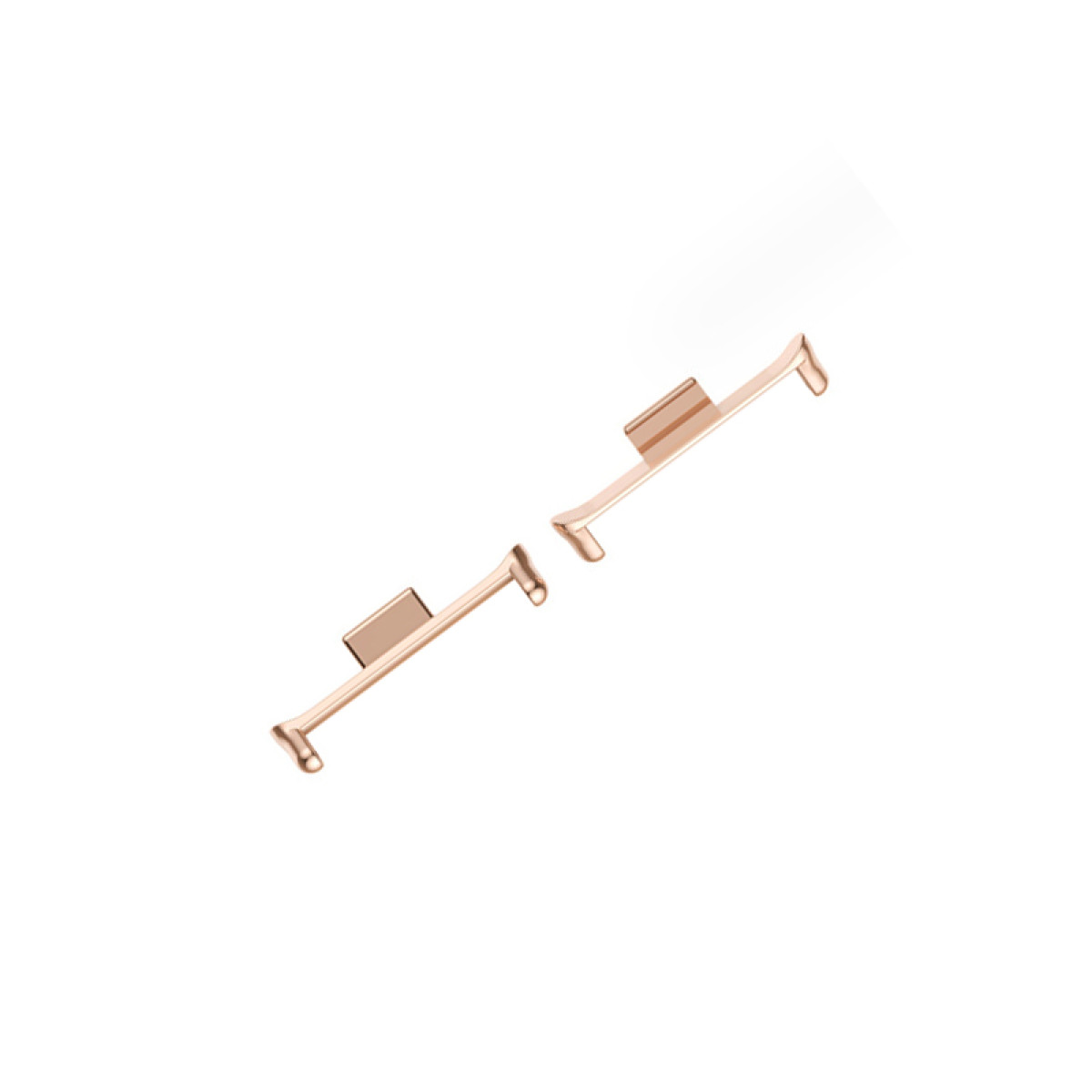 Roségold-Uhrenarmbandglieder auf weißem Hintergrund. Zwei Verbindungsstücke sind abgebildet.