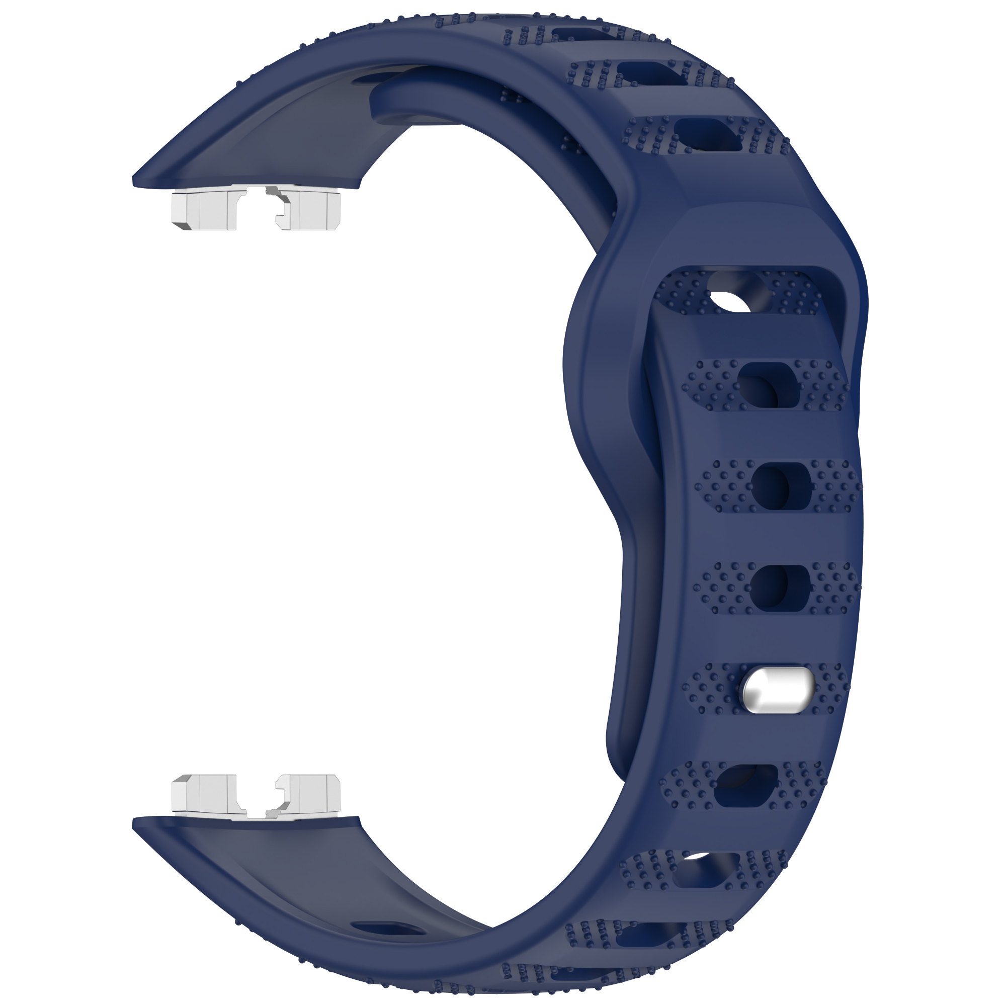 Blaues Uhrenarmband mit strukturiertem Design und Metallverbindern.