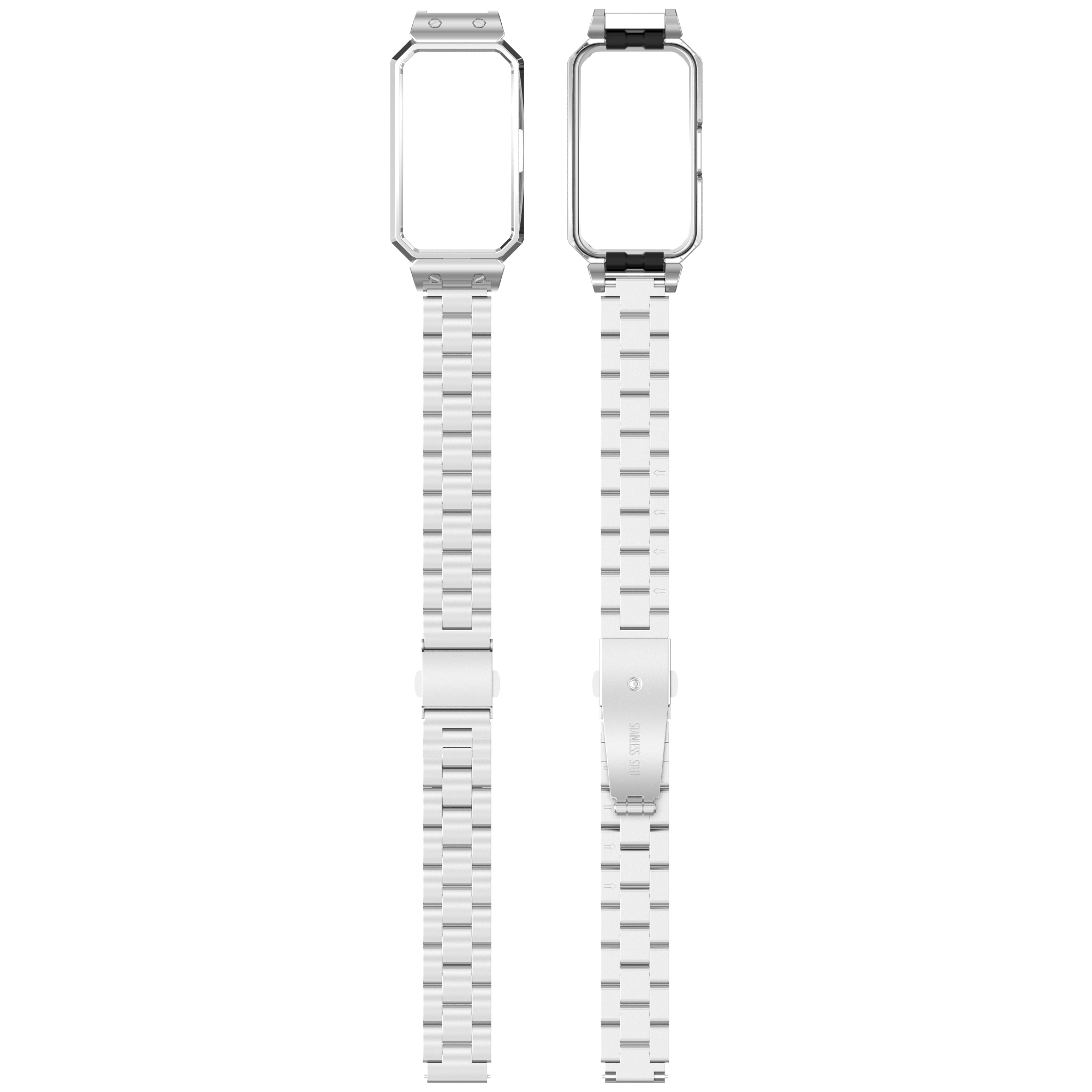 Uhrenarmbänder, silber und weiß, zeigen Uhrenrahmen, Edelstahl.