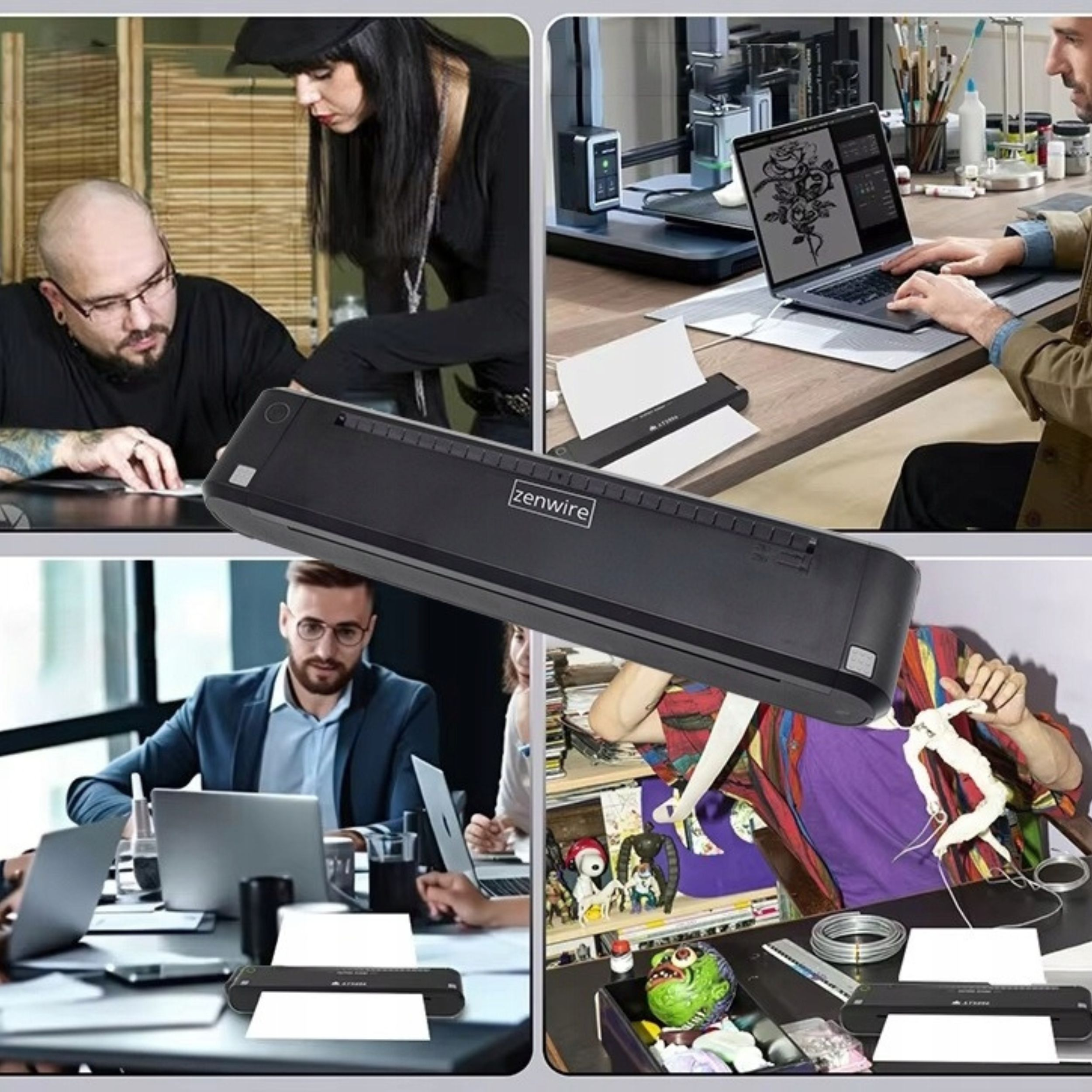 Wiele scen pokazuje ludzi używających laminatora. Laminator znajduje się w centrum.