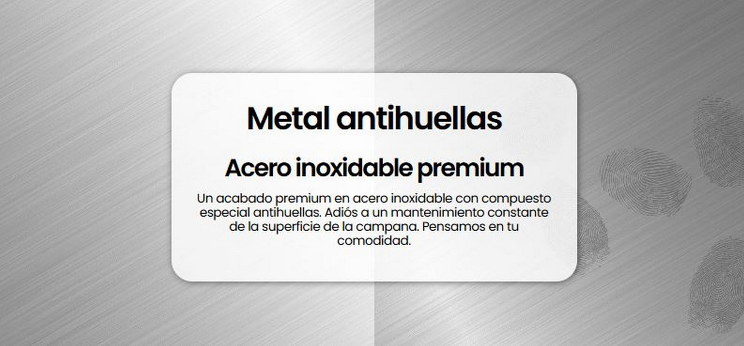 Texto en acero inoxidable, que dice 'Metal anti-huellas' en español.