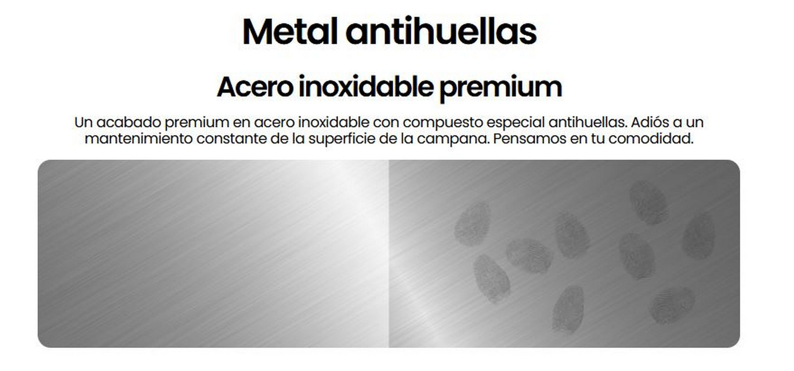 Superficie de acero inoxidable con comparación de huellas dactilares, superposición de texto.