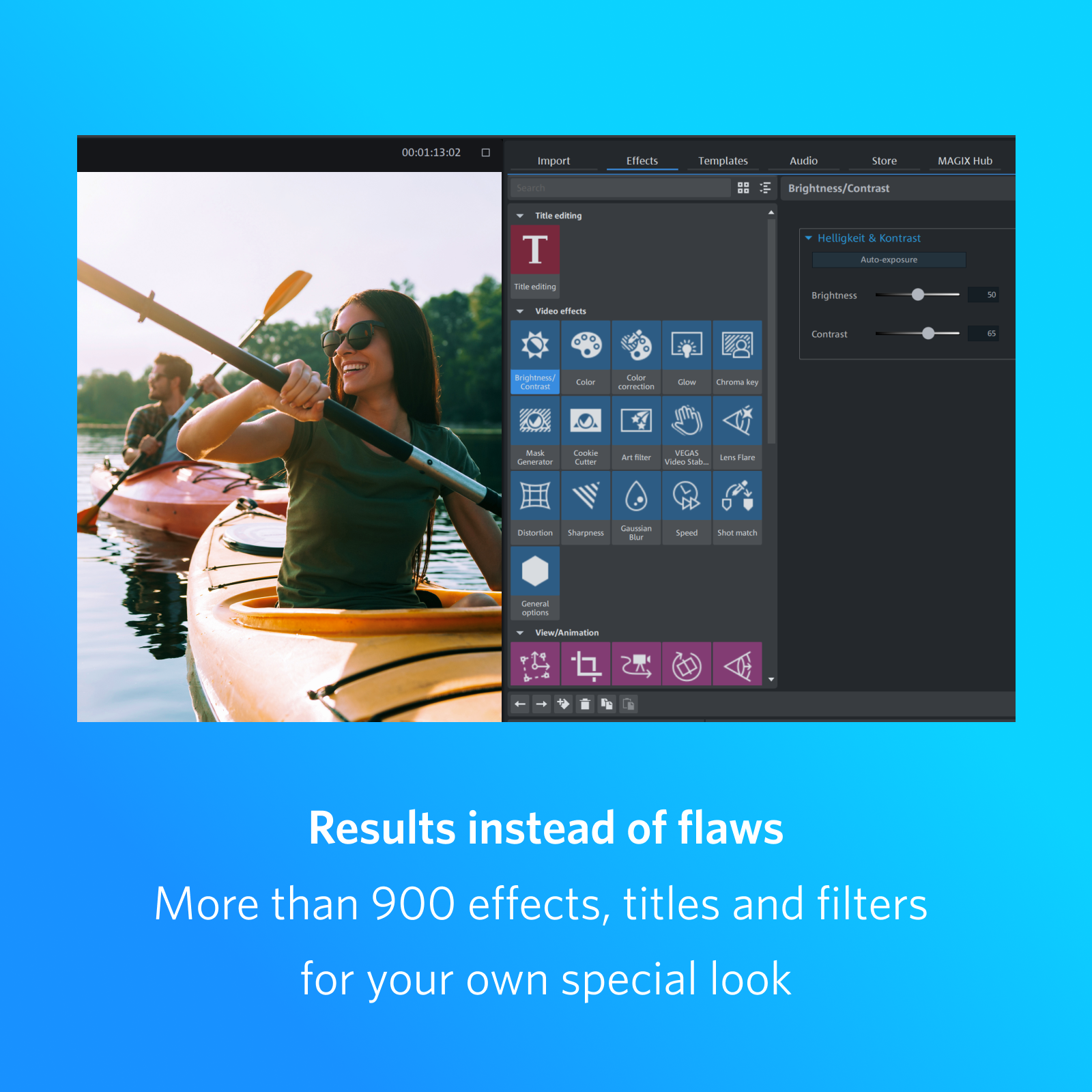 Una persona in kayak sull'acqua, con un'interfaccia software a destra.